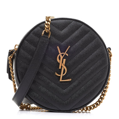 Saint Laurent Grain De Poudre Matelasse Chevron Quilted Round Vinyle Camera Bag Black 1 of 9