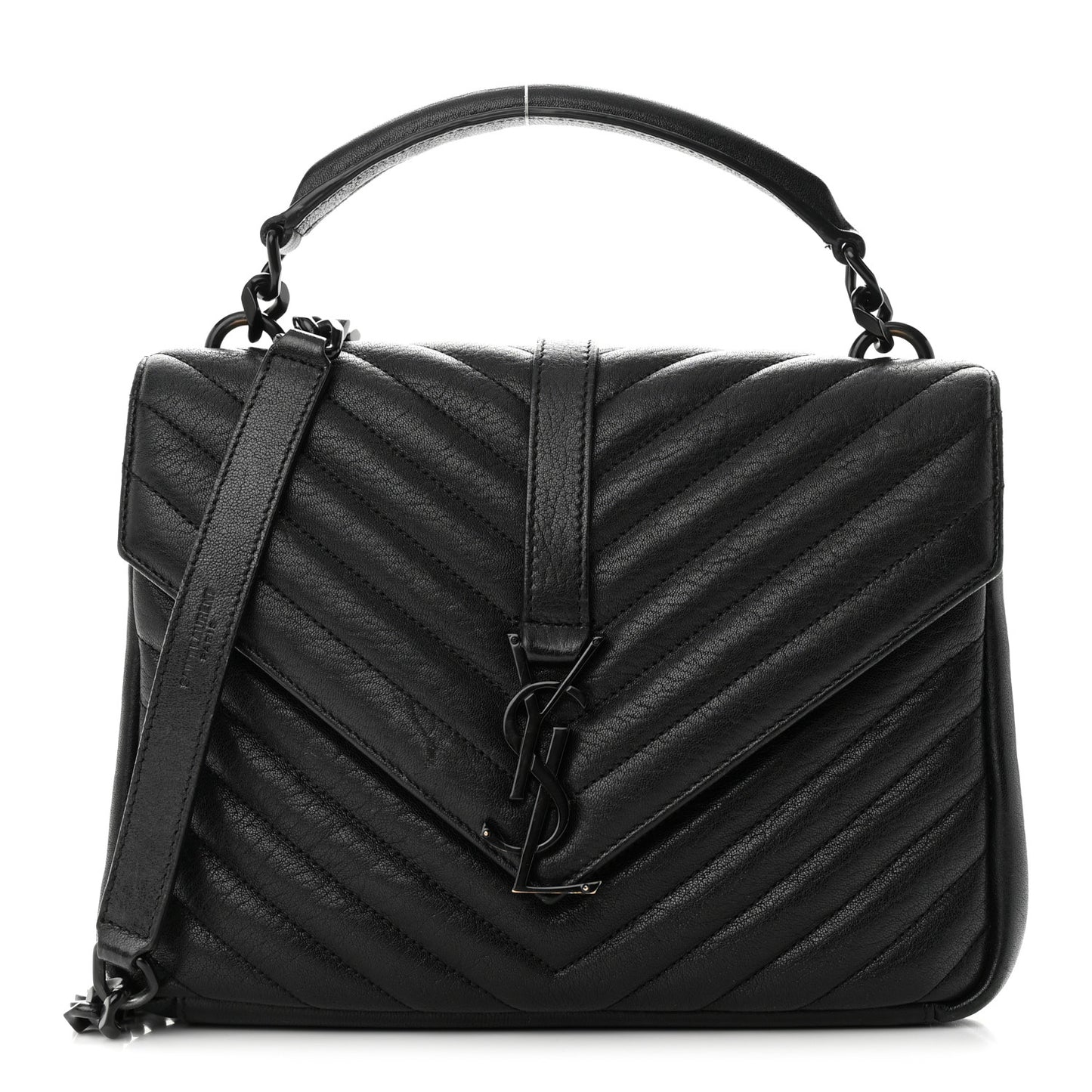 Sheepskin Matelasse Chevron Monogram Monochrome Medium College Bag Black