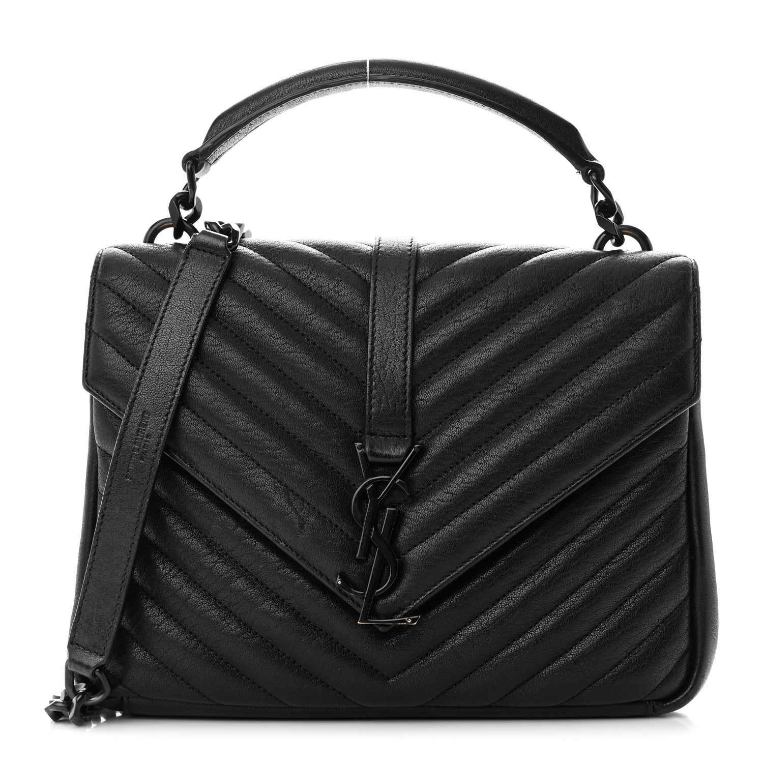 Saint Laurent Sheepskin Matelasse Chevron Monogram Monochrome Medium College Bag Black 1 of 12