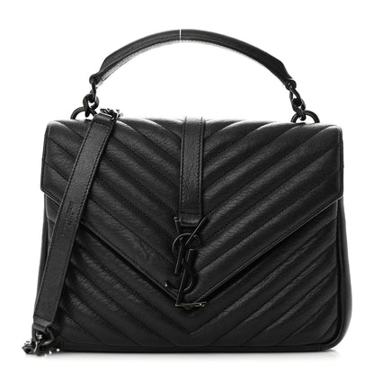 Saint Laurent Sheepskin Matelasse Chevron Monogram Monochrome Medium College Bag Black 1 of 12