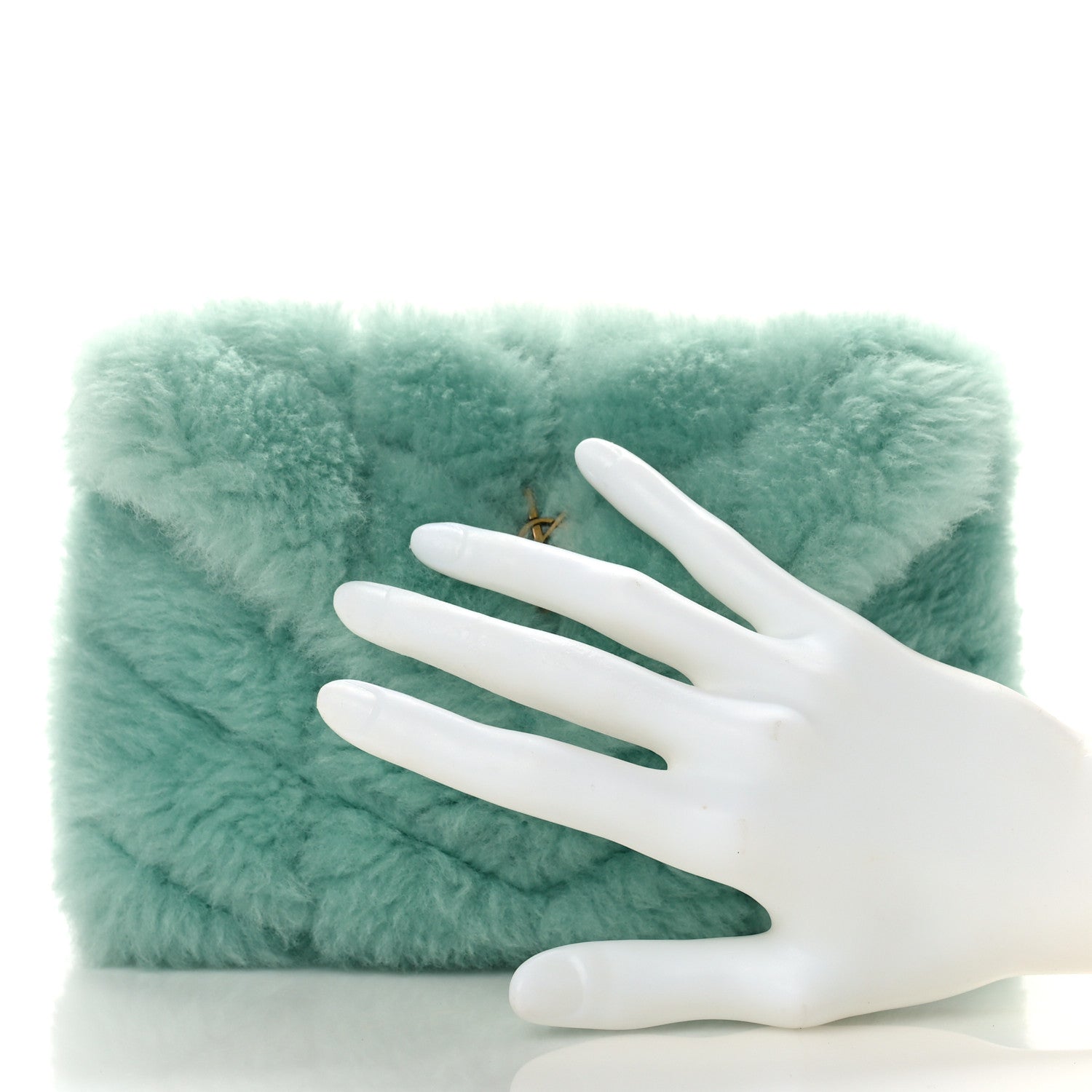 Saint Laurent Shearling Quilted Monogram Loulou Puffer Pouch Clutch Iced Mint 2 of 10