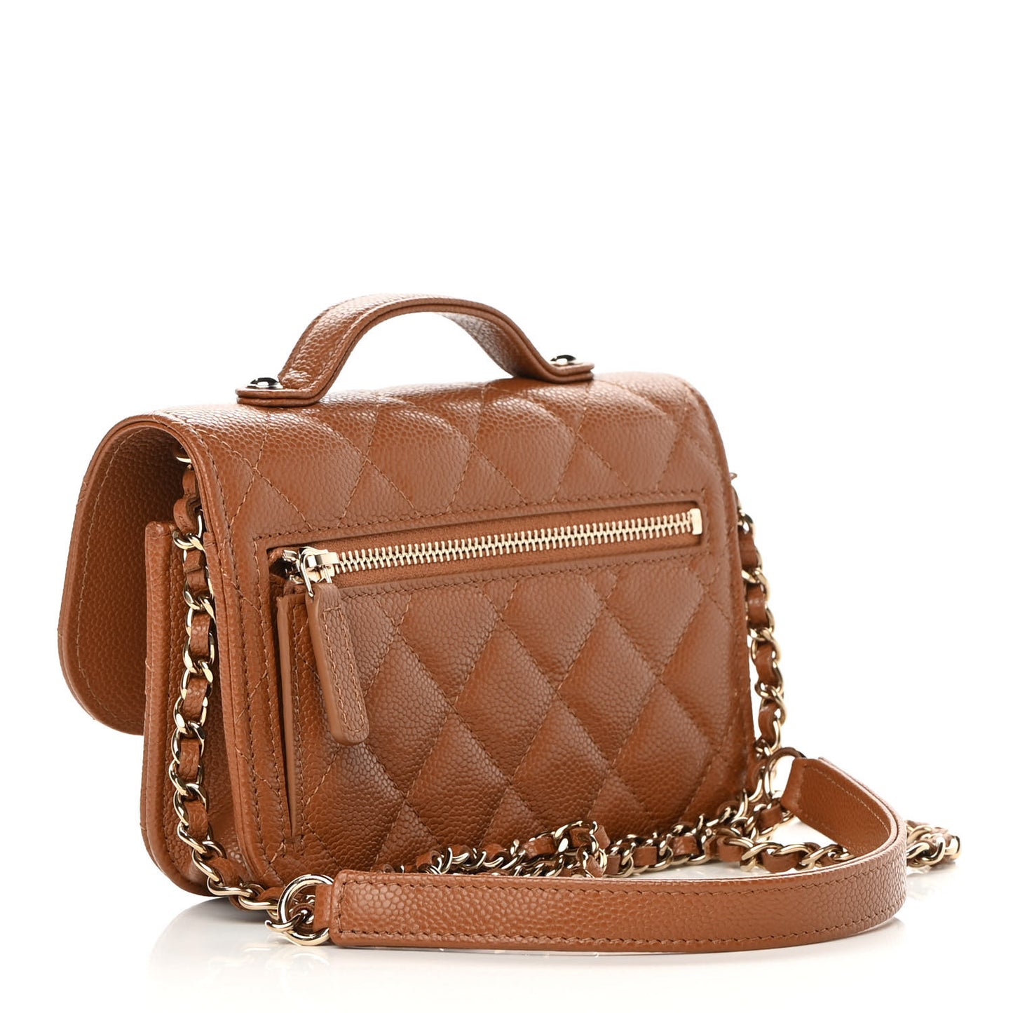 Caviar Quilted Business Affinity Clutch With Chain Flap Camel