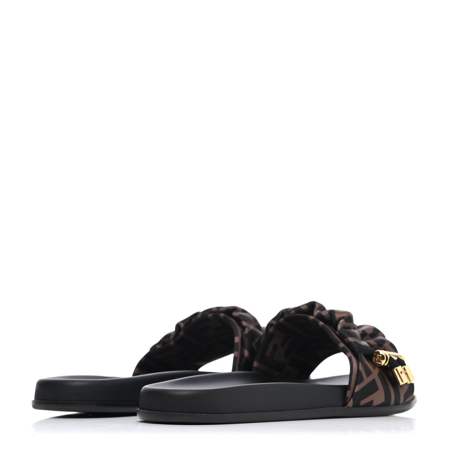 Satin FF Fendi Feel Slide Sandals 39 Tobacco Black