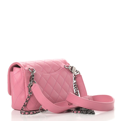 Chanel Shiny Goatskin Quilted Small Double Carry Waist Chain Flap Pink 3 of 11