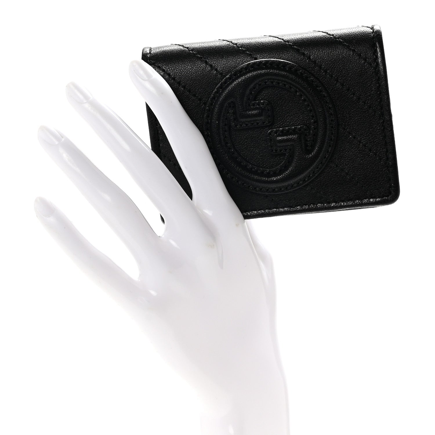 Gucci Sakai Be Green Calfskin Diagonal Stitched Blondie Card Case Wallet Black 2 of 8