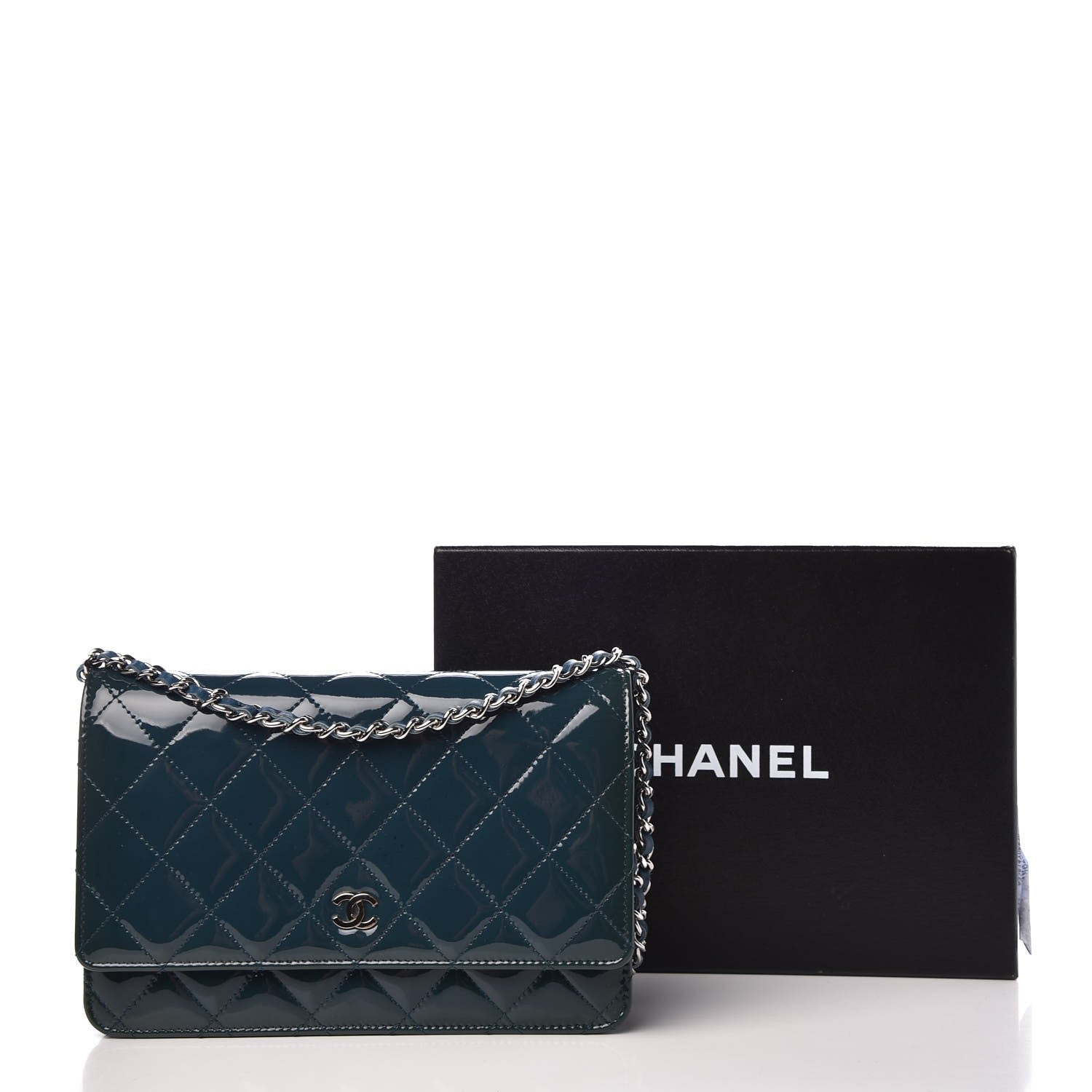 Chanel Patent Quilted Wallet On Chain WOC Turquoise 9 of 9
