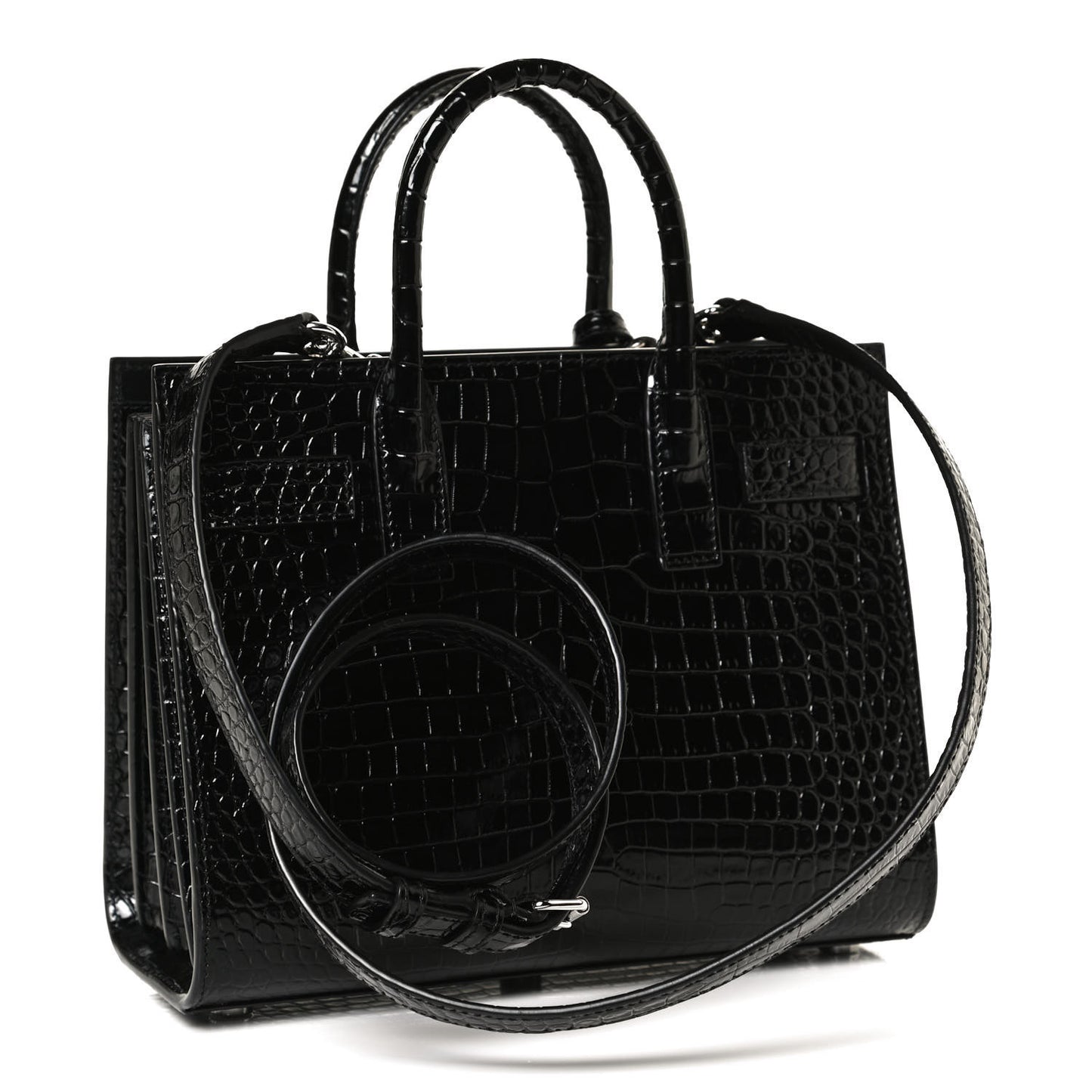 Calfskin Crocodile Embossed Nano Sac De Jour Black