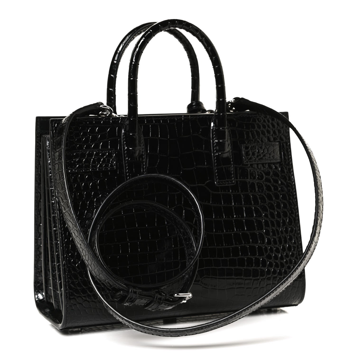 Saint Laurent Calfskin Crocodile Embossed Nano Sac De Jour Black 3 of 10