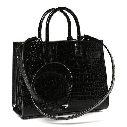 Saint Laurent Calfskin Crocodile Embossed Nano Sac De Jour Black 3 of 10