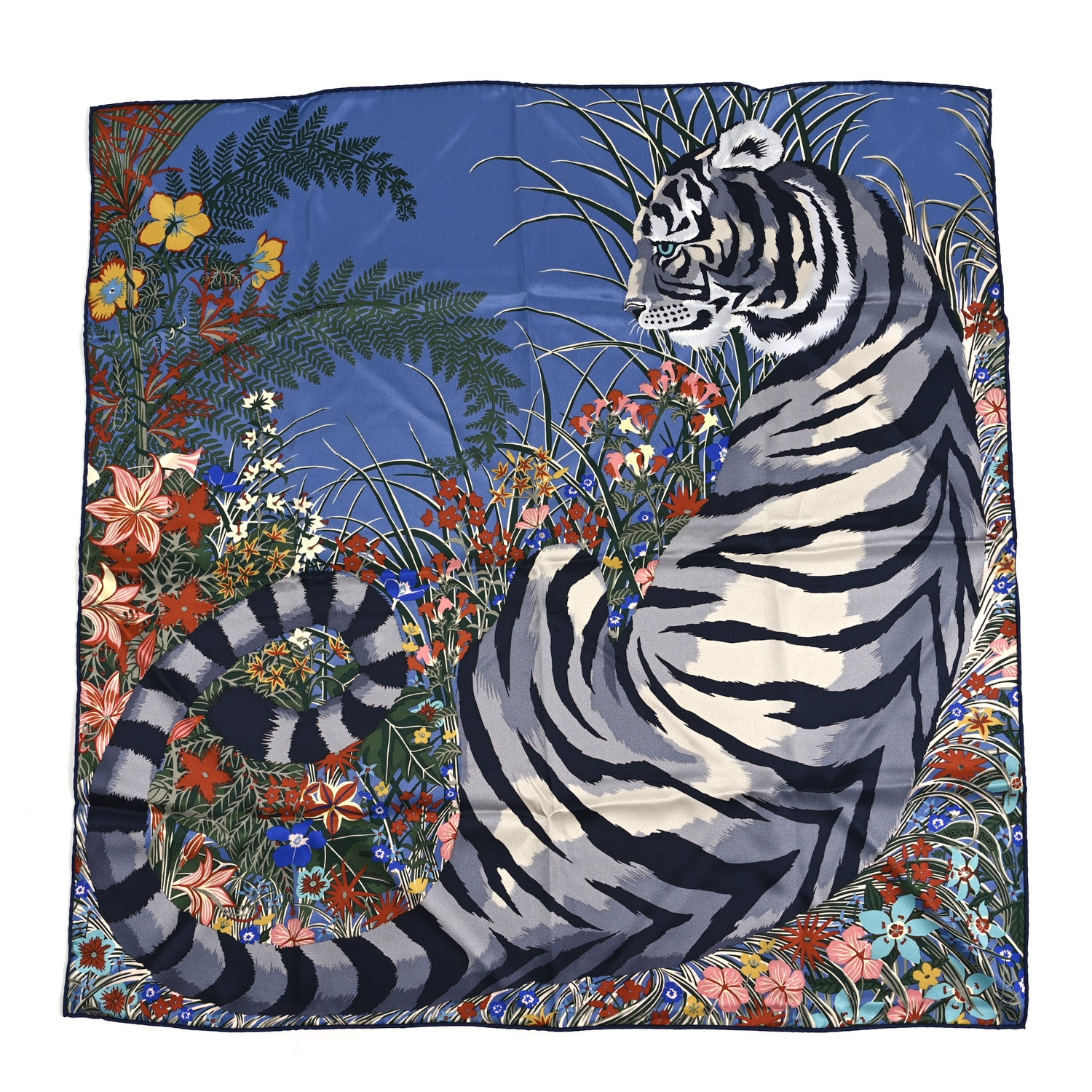 Hermes Silk Tyger Tyger Scarf 70 Bleu Lavande Vert 1 of 3