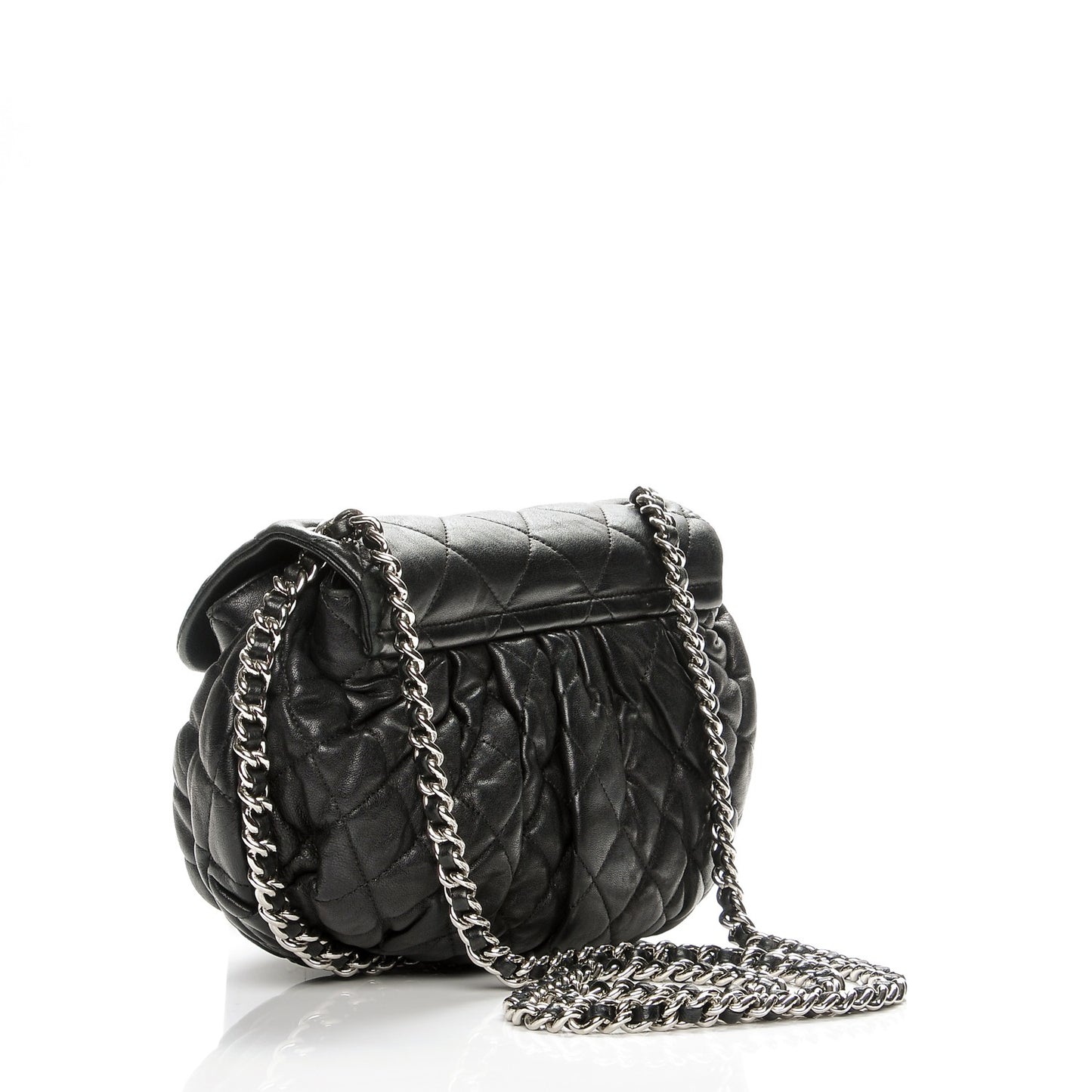 Washed Lambskin Quilted Medium Chain Around Messenger Black