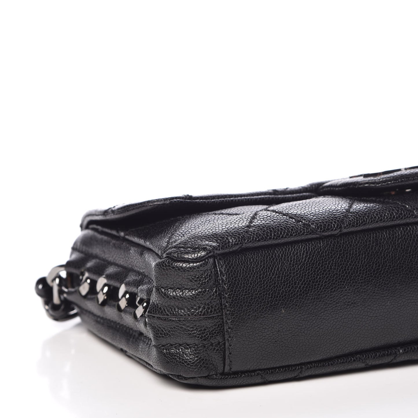 Glazed Caviar Quilted Modern Chain Flap Black