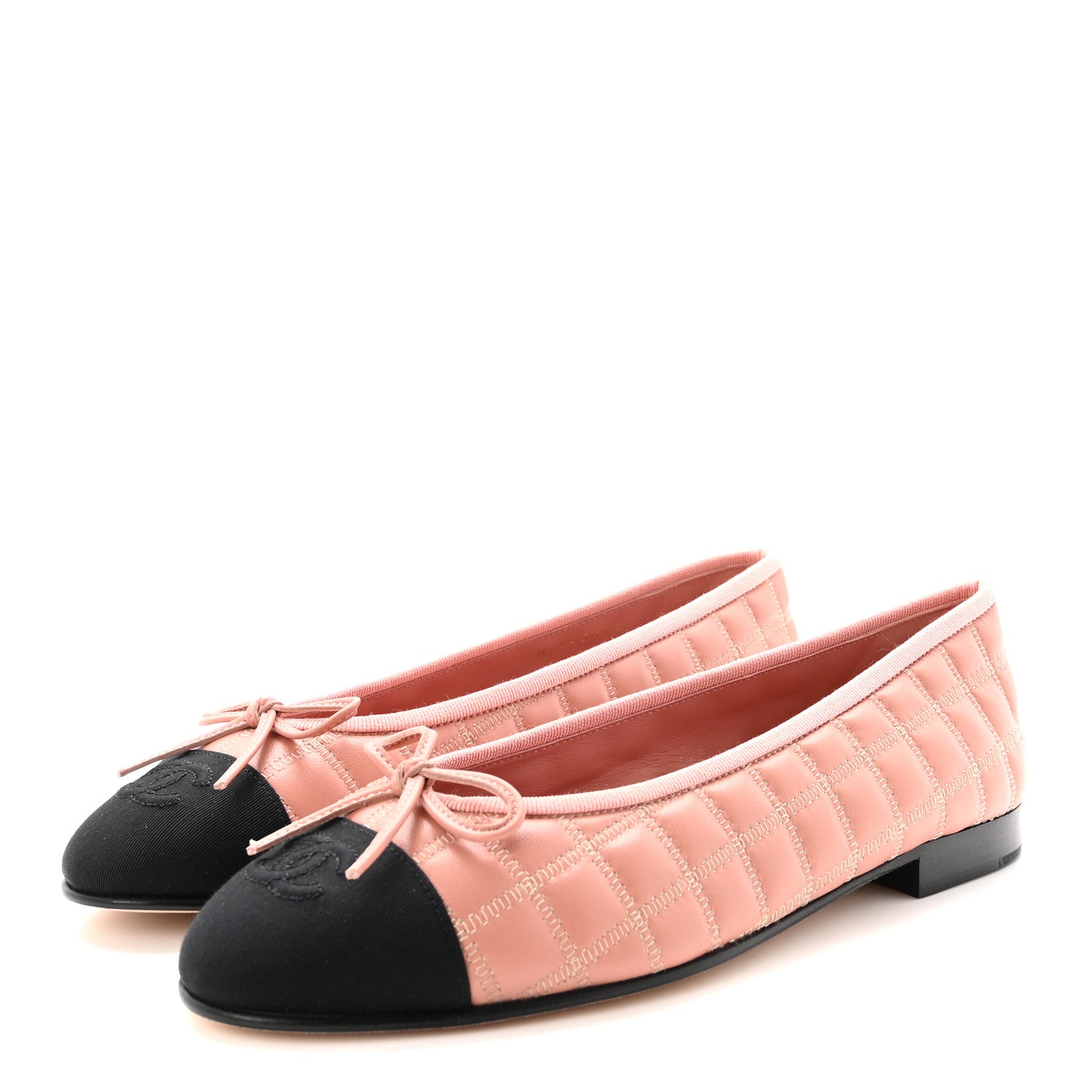 Chanel Lambskin Embroidered Grosgrain Quilted Cap Toe Ballerina Flats 38.5 Dark Pink Beige Black 4 of 9