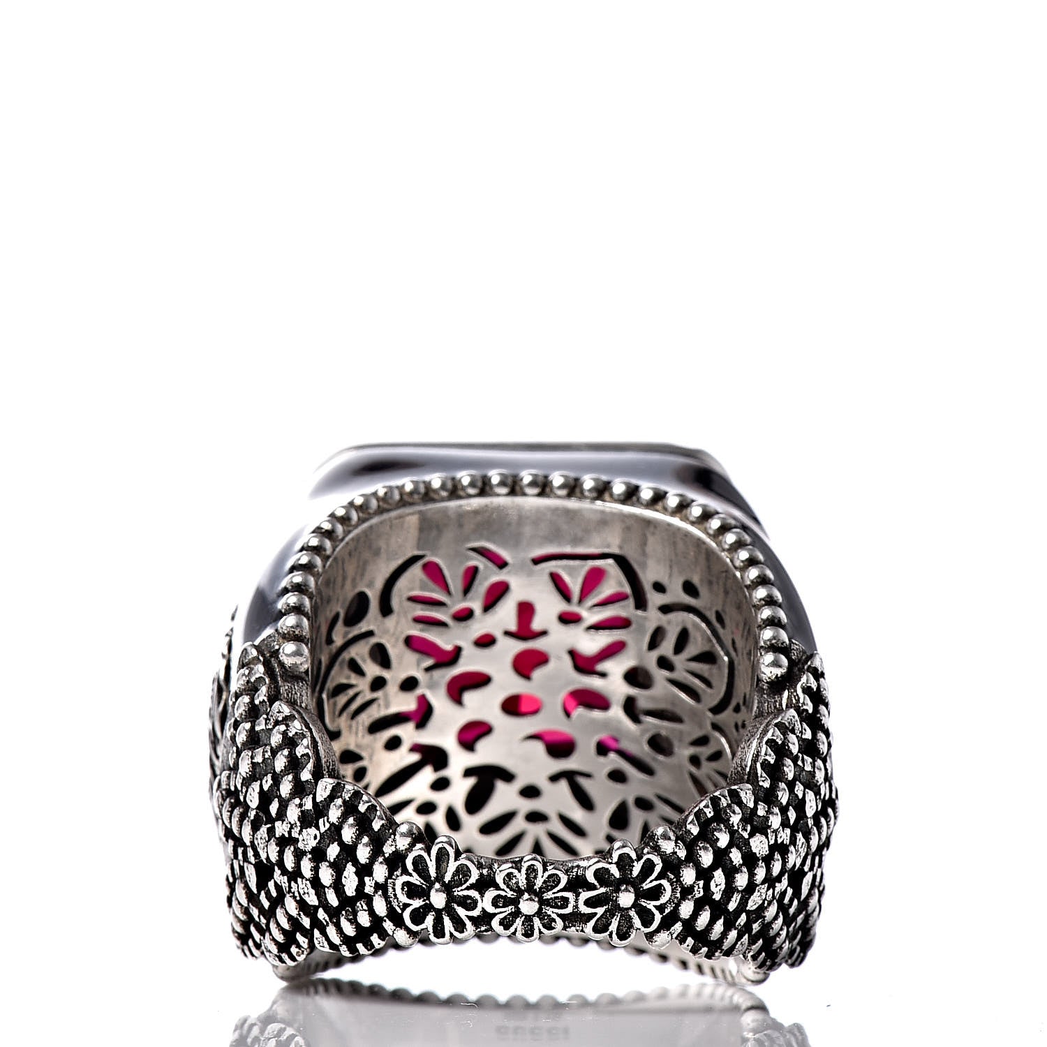 Gucci Sterling Silver Enamel Crystal Red Stone Signet Ring 55 7.25 4 of 7