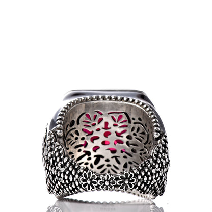 Gucci Sterling Silver Enamel Crystal Red Stone Signet Ring 55 7.25 4 of 7