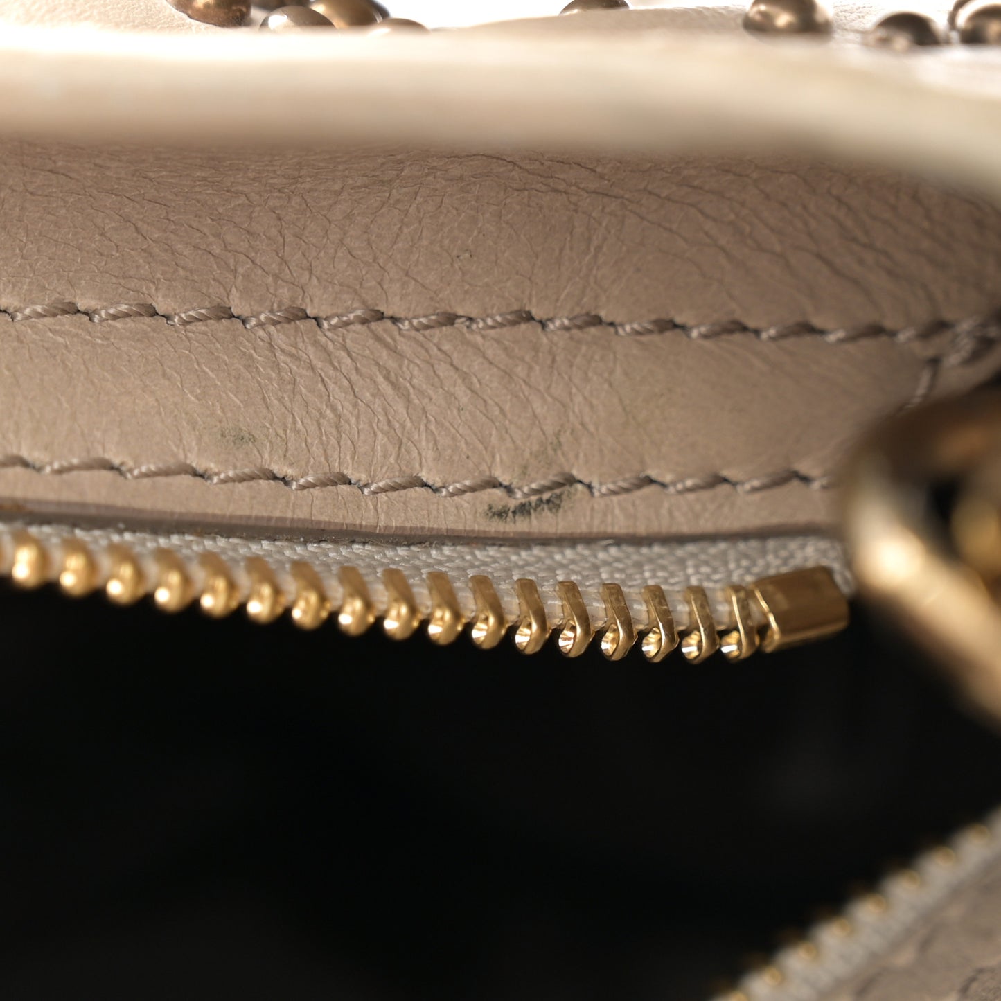 Calfskin Heart Studded Shoulder Bag Beige