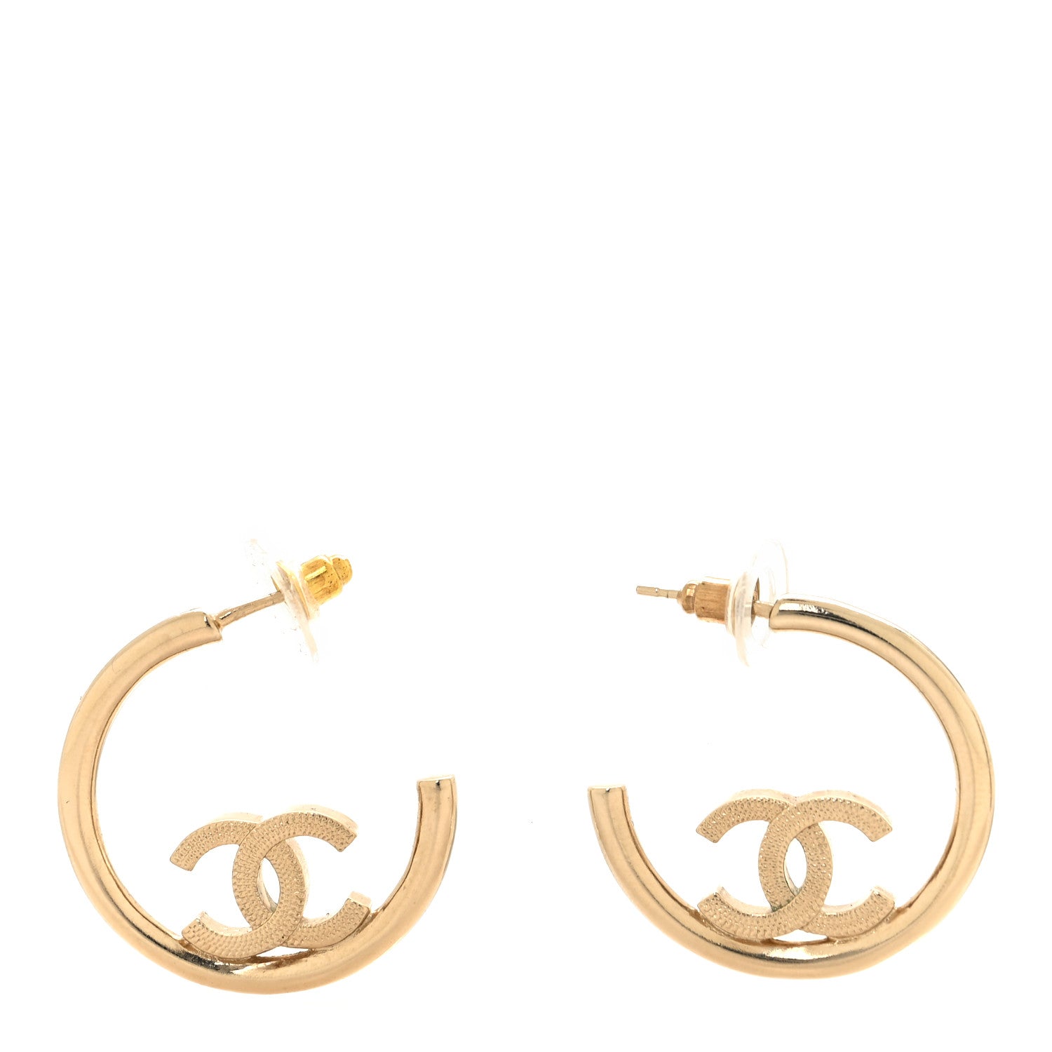 Chanel Metal Textured CC Hoop Earrings Gold 1 of 5