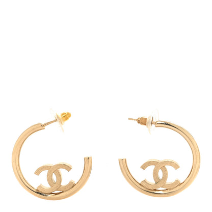 Chanel Metal Textured CC Hoop Earrings Gold 1 of 5