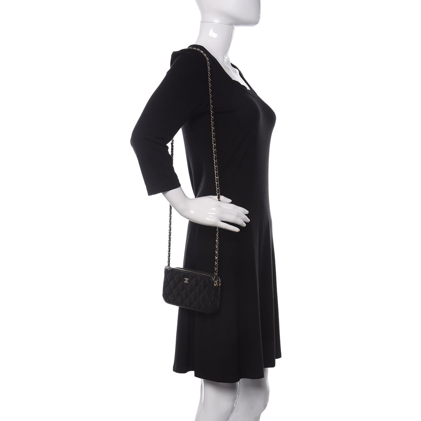 Caviar Quilted Small Clutch With Chain Black