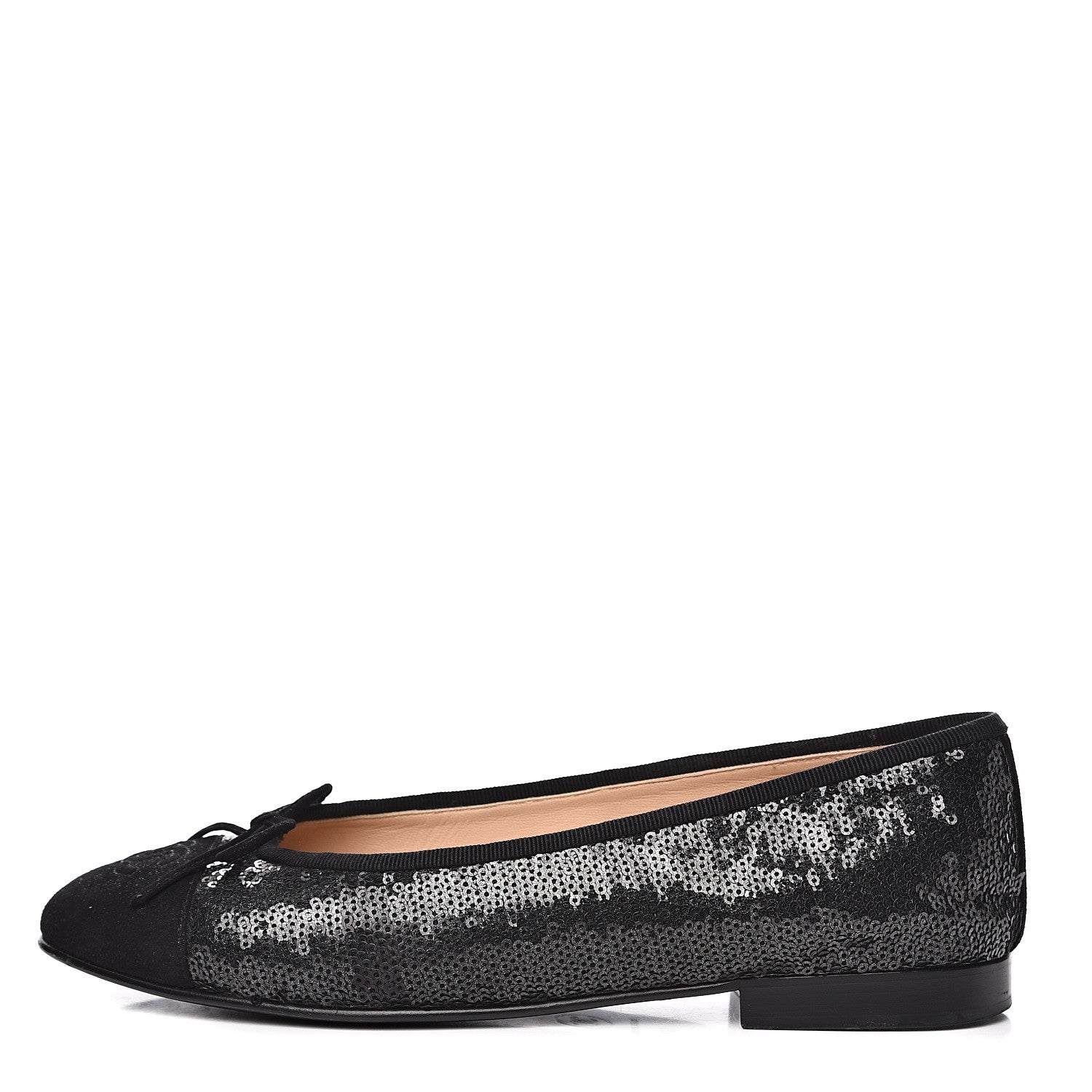 Chanel Sequin Suede Cap Toe Ballerina Flats 38 Black 1 of 9