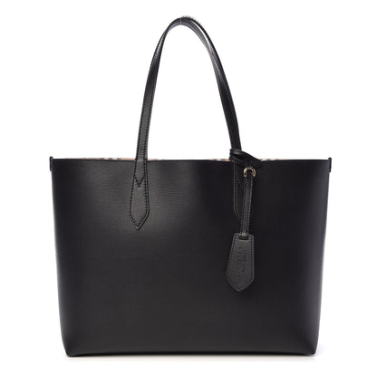 Burberry Grainy Calfskin Haymarket Check Medium Reversible Tote Black 1 of 16