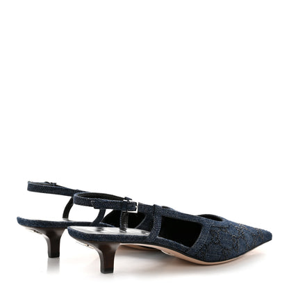 Gucci Denim GG Monogram Malaga Kid Crystal Square G 35mm Slingback Pumps 39.5 Blue 5 of 10