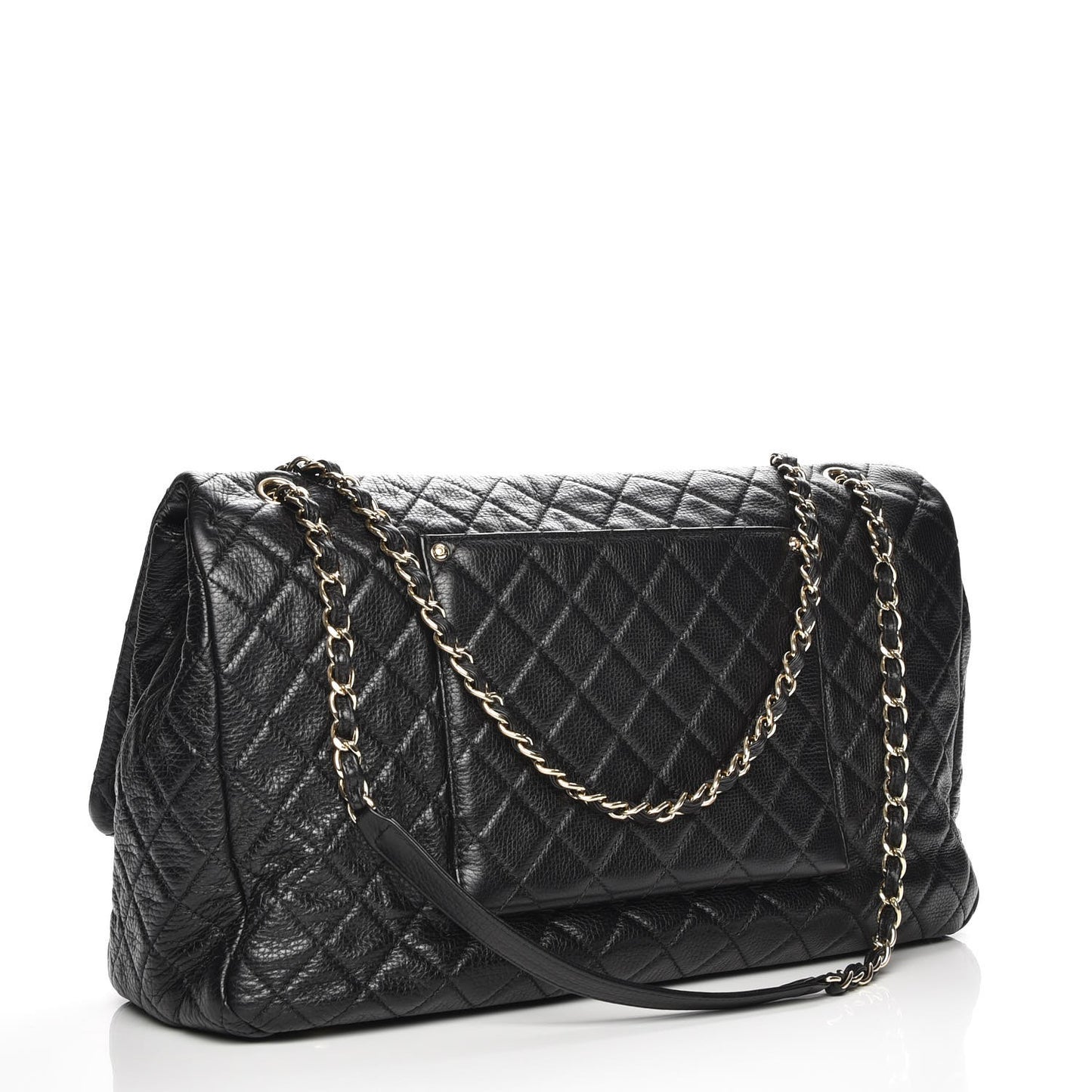Calfskin Quilted XXL Travel Flap Bag Black