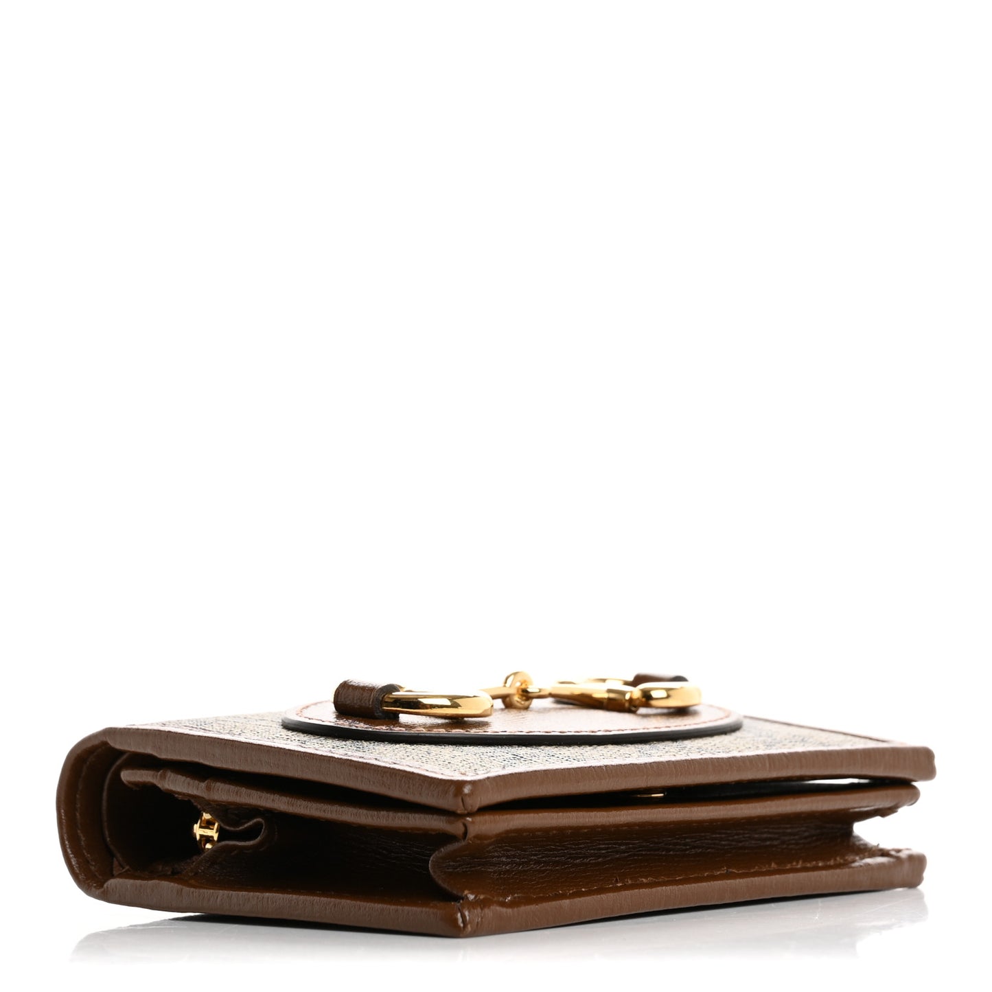 GG Supreme Monogram Horsebit 1955 Card Case Wallet Beige Ebony Brown Sugar