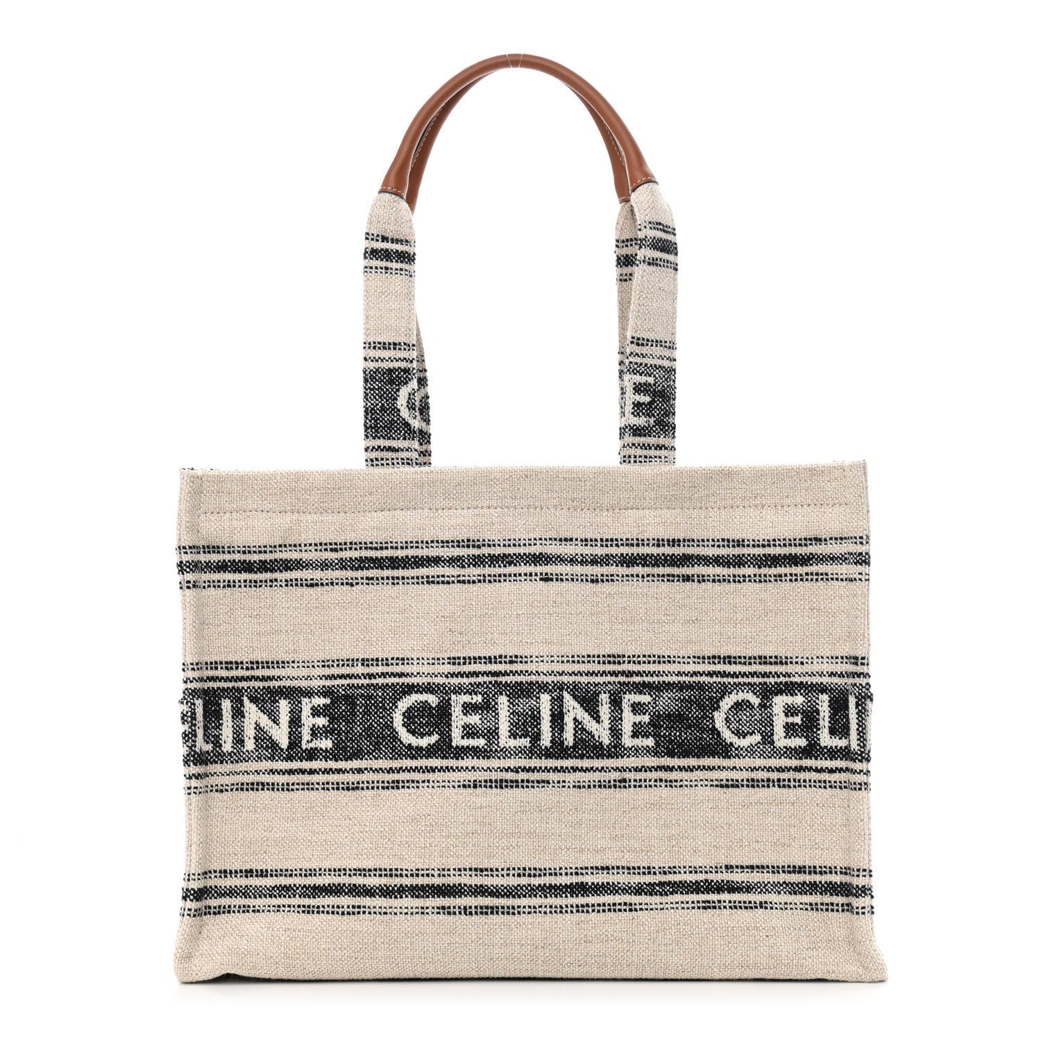 Celine Jacquard Striped Large Cabas Thais White Black 1 of 9