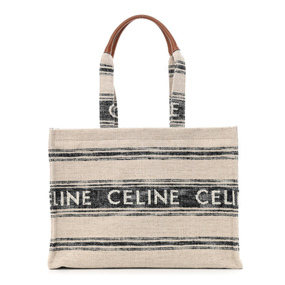 Celine Jacquard Striped Large Cabas Thais White Black 1 of 9