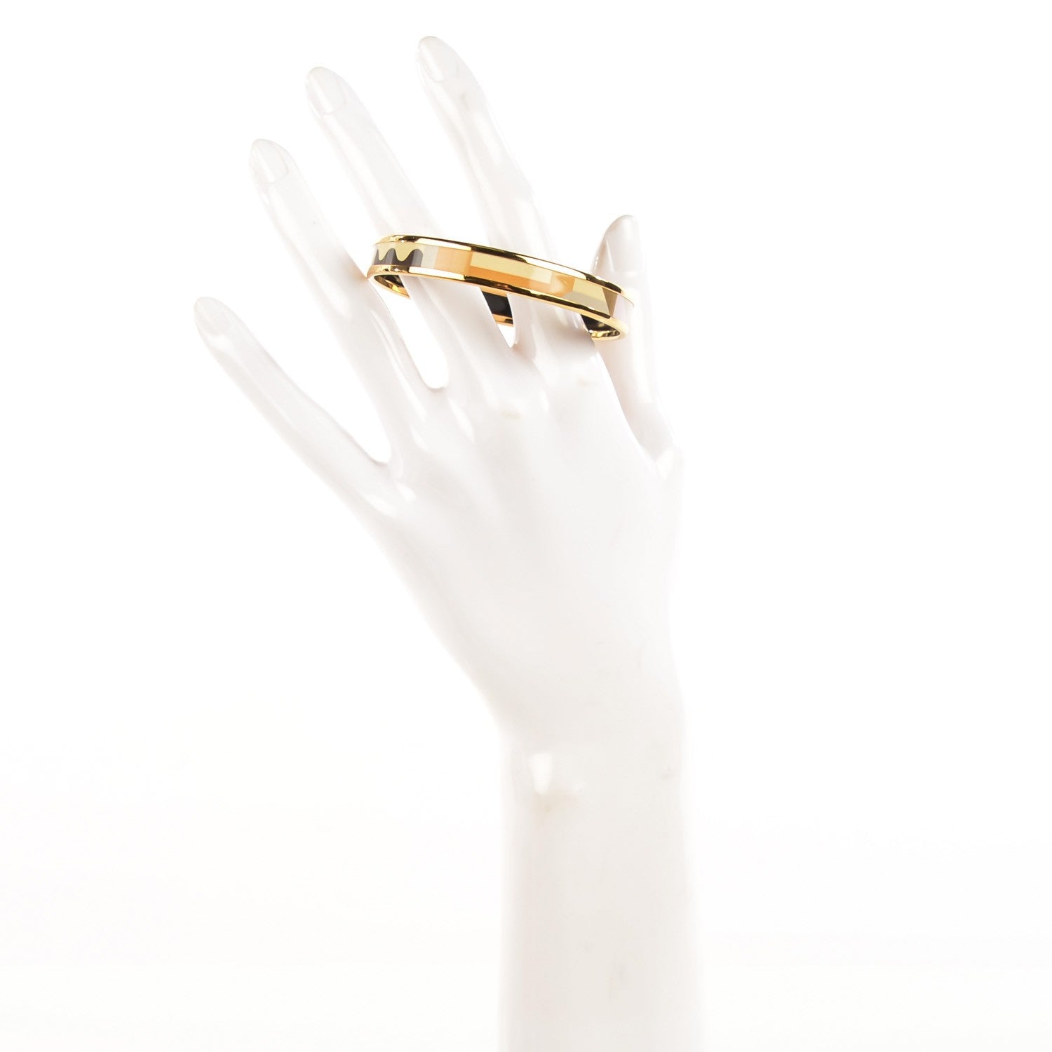 Hermes Enamel Printed Narrow Perspective Cavaliere Bracelet 62 Gold 2 of 6