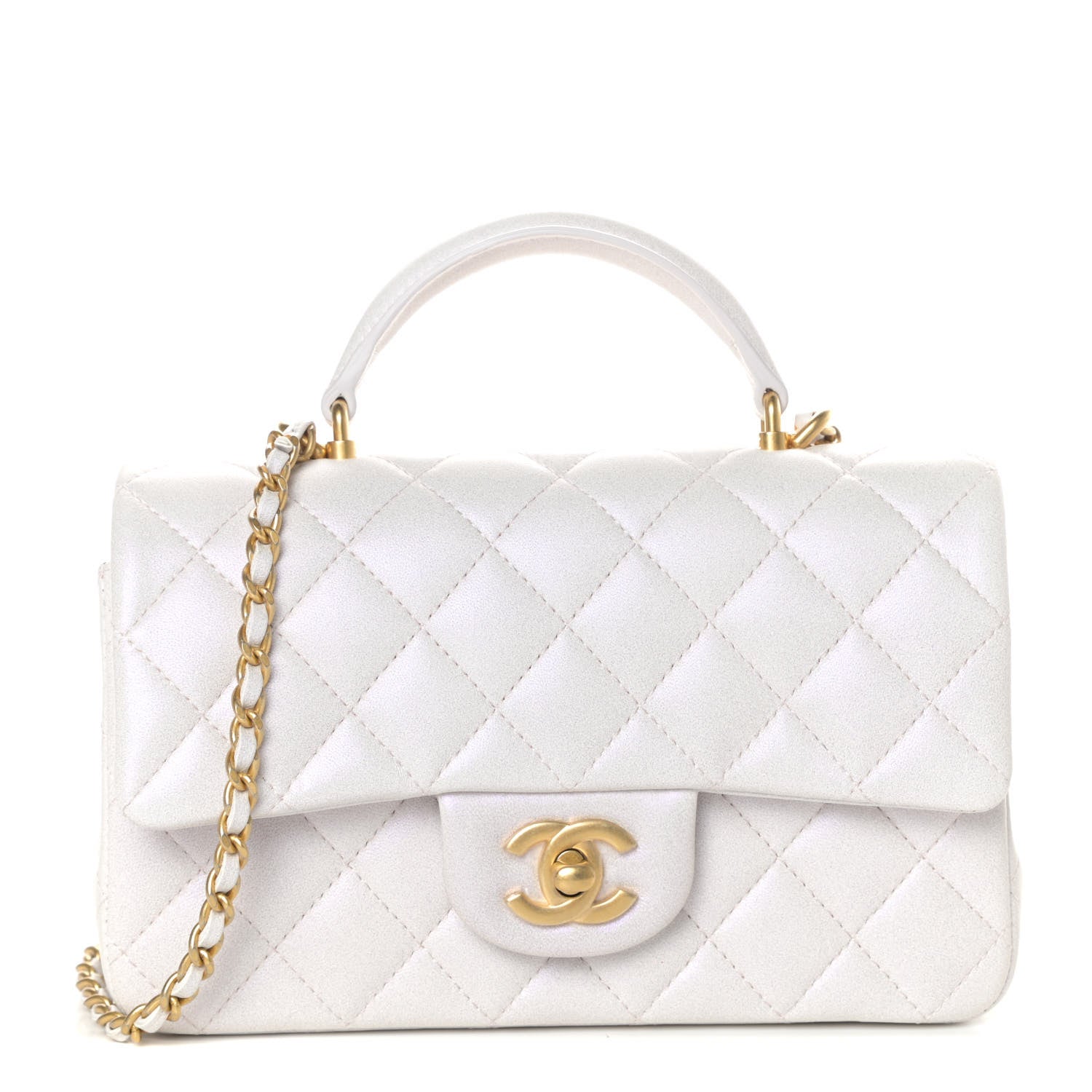 Chanel Iridescent Lambskin Quilted Mini Top Handle Rectangular Flap White 1 of 9