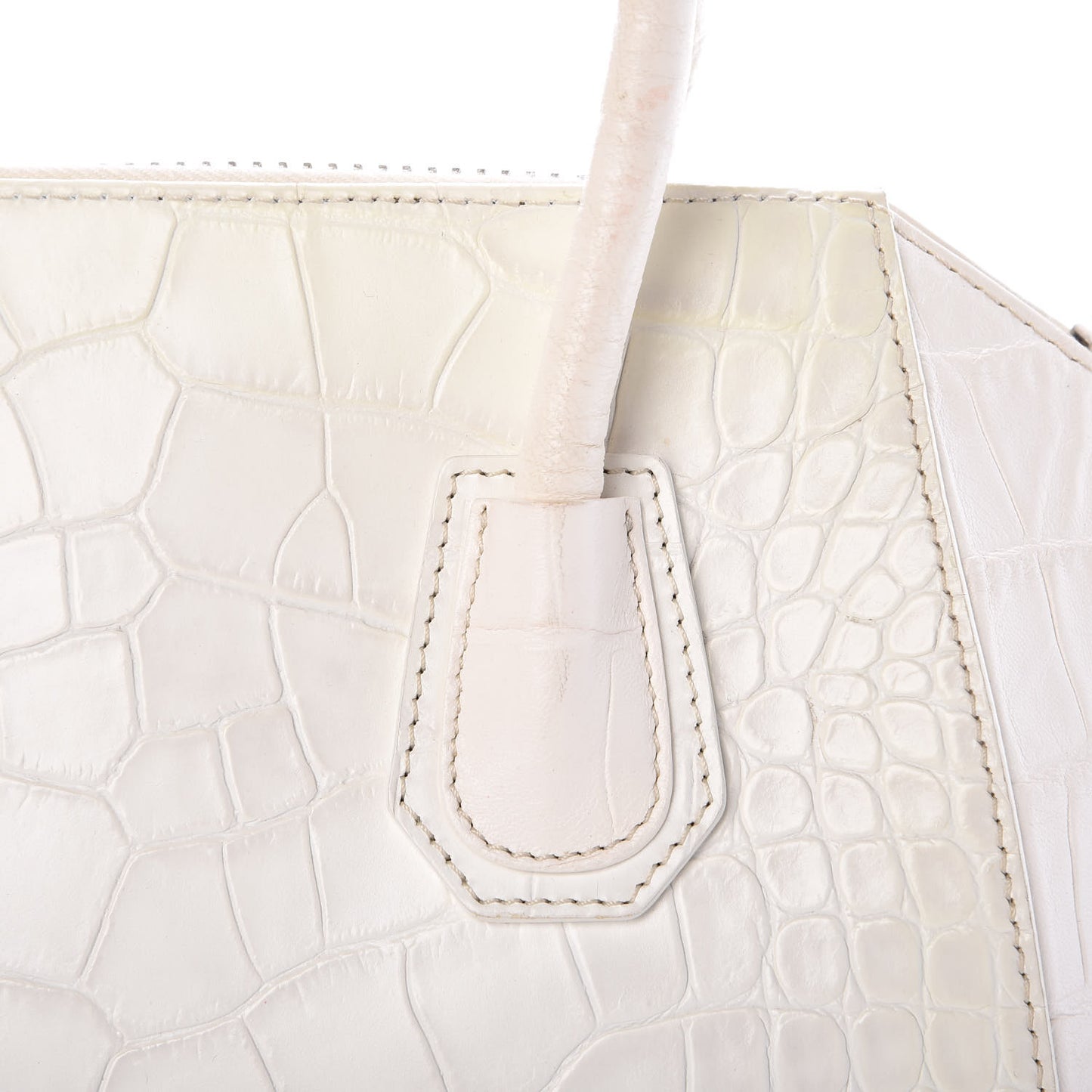 Calfskin Crocodile Embossed Small Antigona White