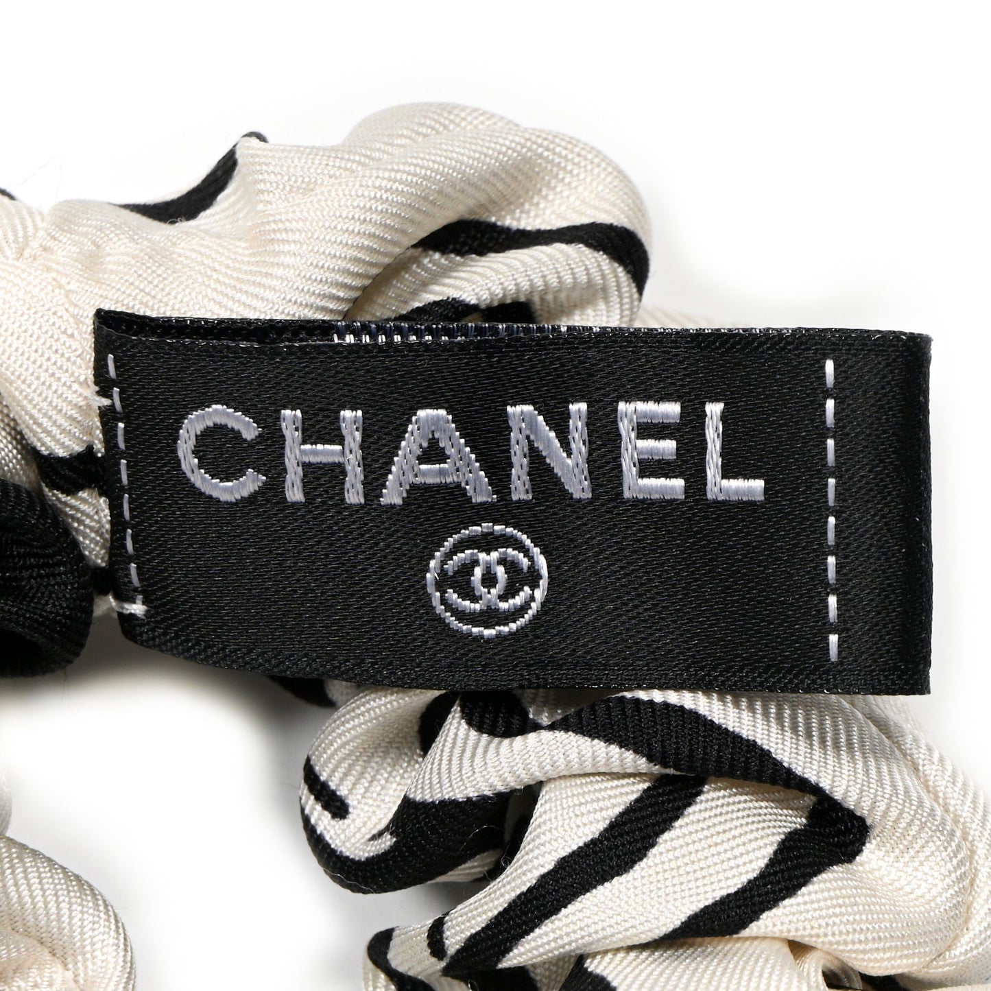 Silk Twill Square Scarf Hair Tie Ecru Black