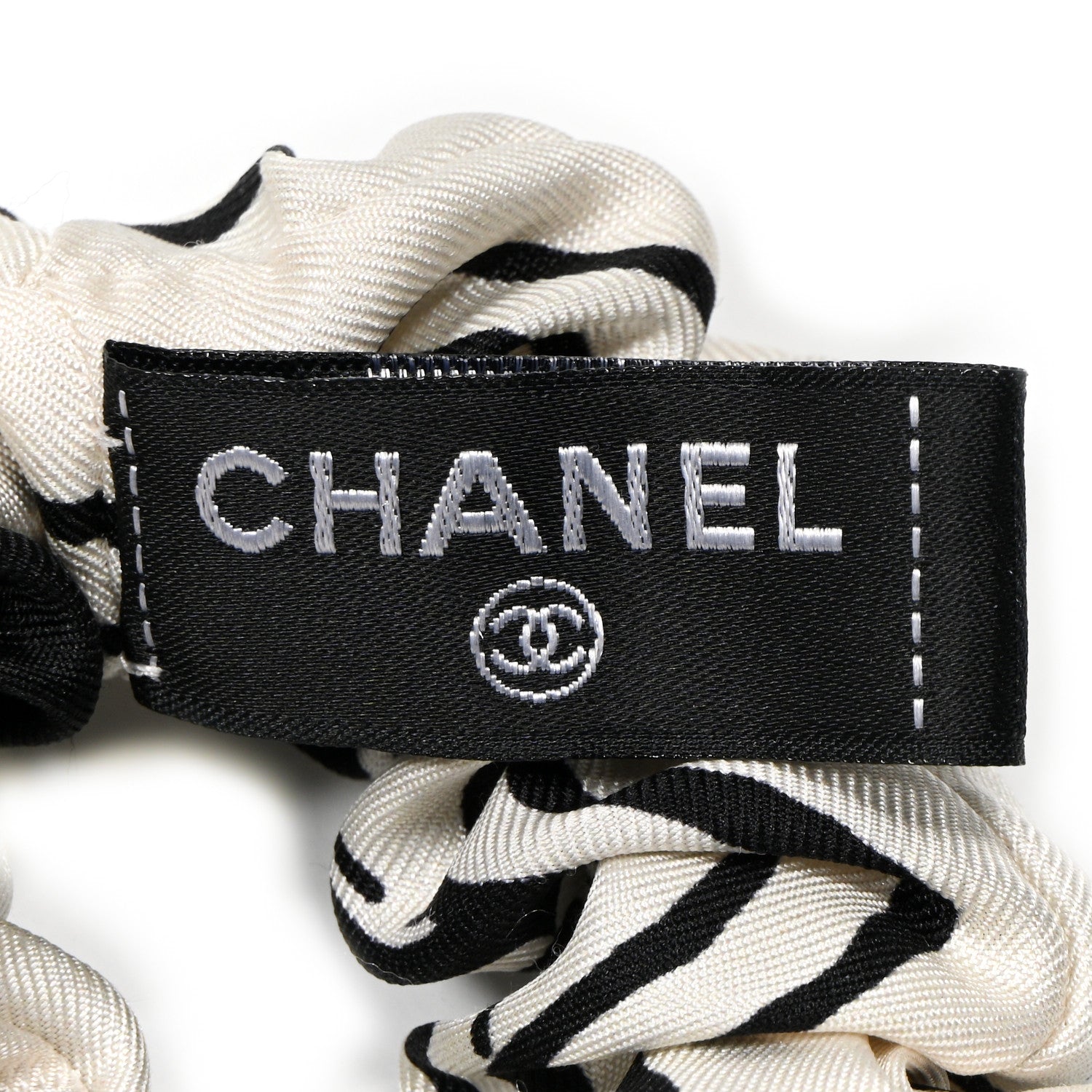 Chanel Silk Twill Square Scarf Hair Tie Ecru Black 6 of 8