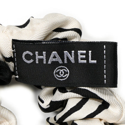 Chanel Silk Twill Square Scarf Hair Tie Ecru Black 6 of 8