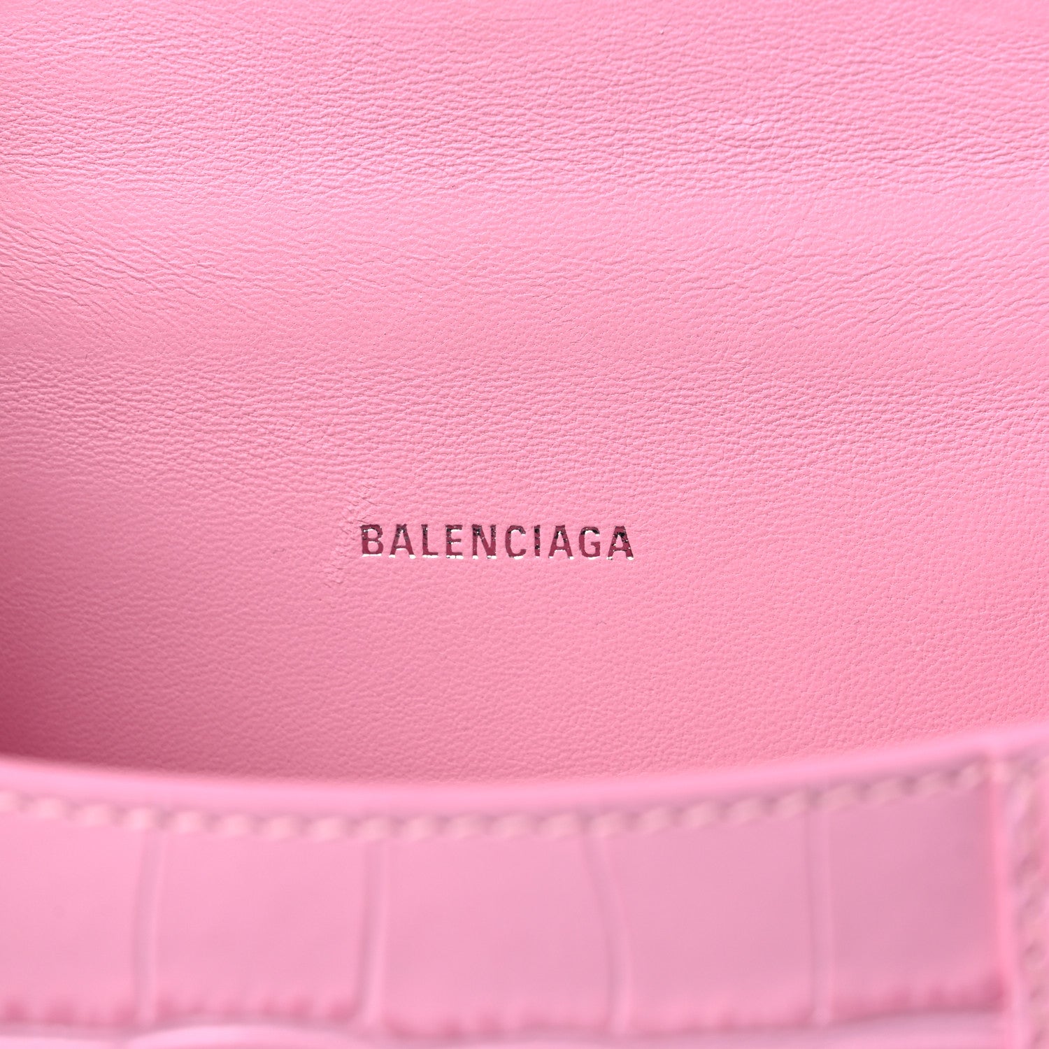 Balenciaga Shiny Calfskin Crocodile Embossed Hourglass Top Handle Bag XS Pink 6 of 15