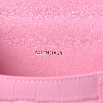 Balenciaga Shiny Calfskin Crocodile Embossed Hourglass Top Handle Bag XS Pink 6 of 15