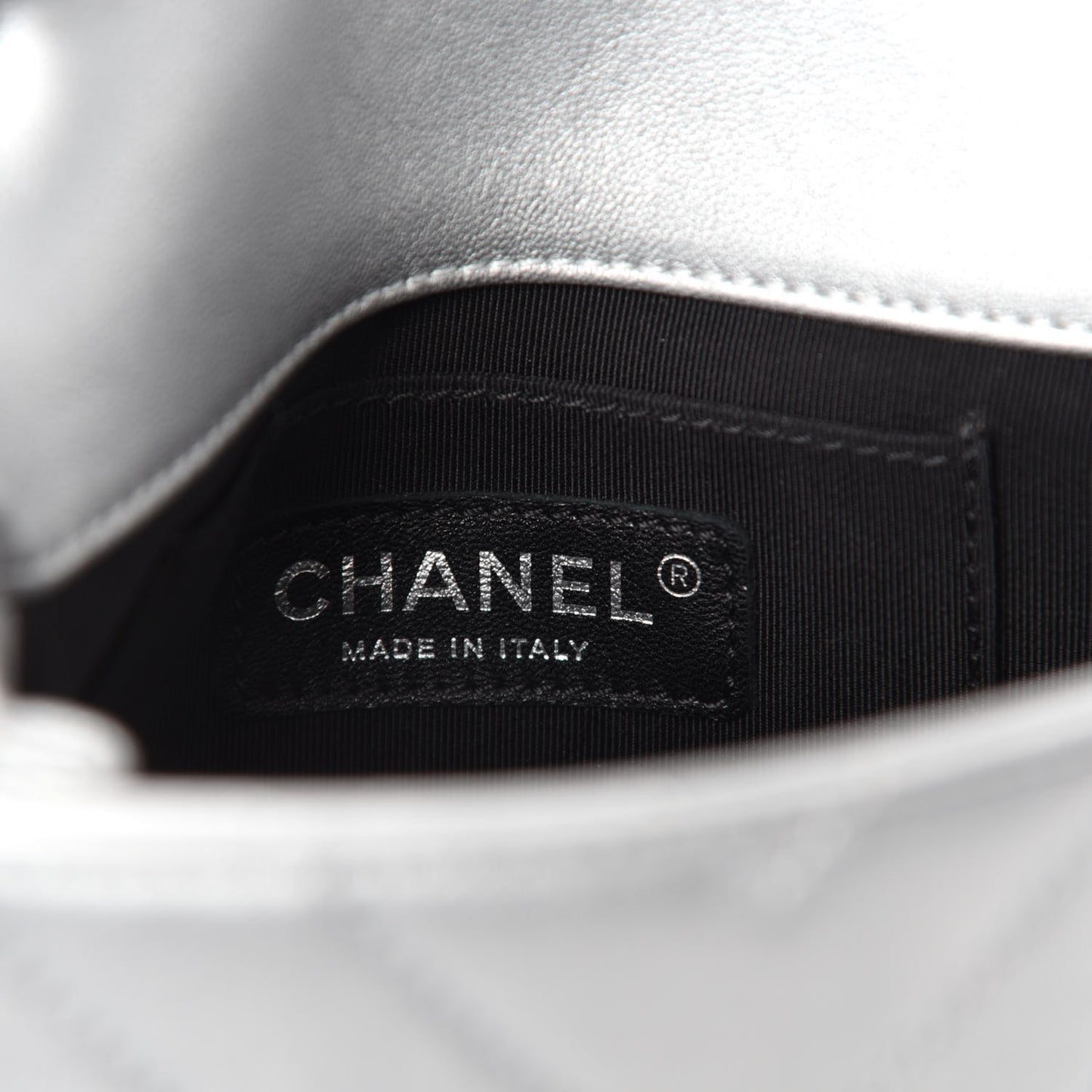 Metallic Lambskin Chevron Quilted Mini Flap Silver