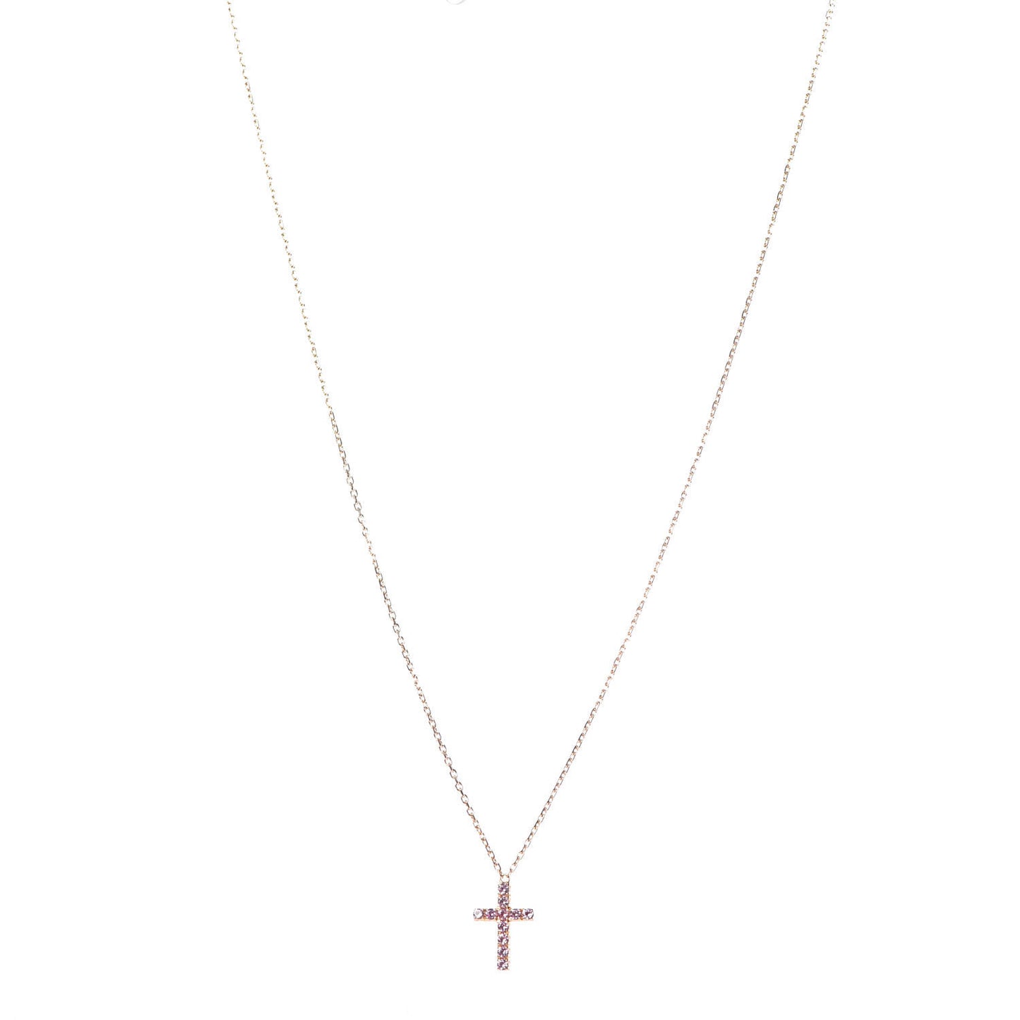 18K Pink Gold Pink Sapphire Symbols Cross Pendant Necklace