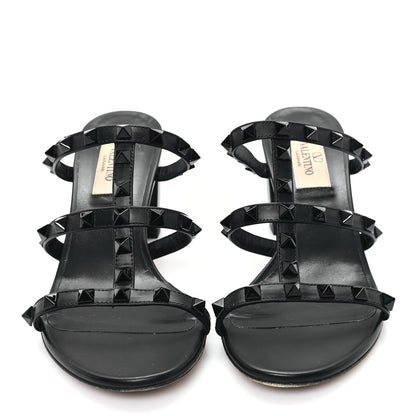 Valentino Garavani Calfskin Monochrome Rockstud 60mm Caged Slide Sandals 36.5 Black 3 of 9