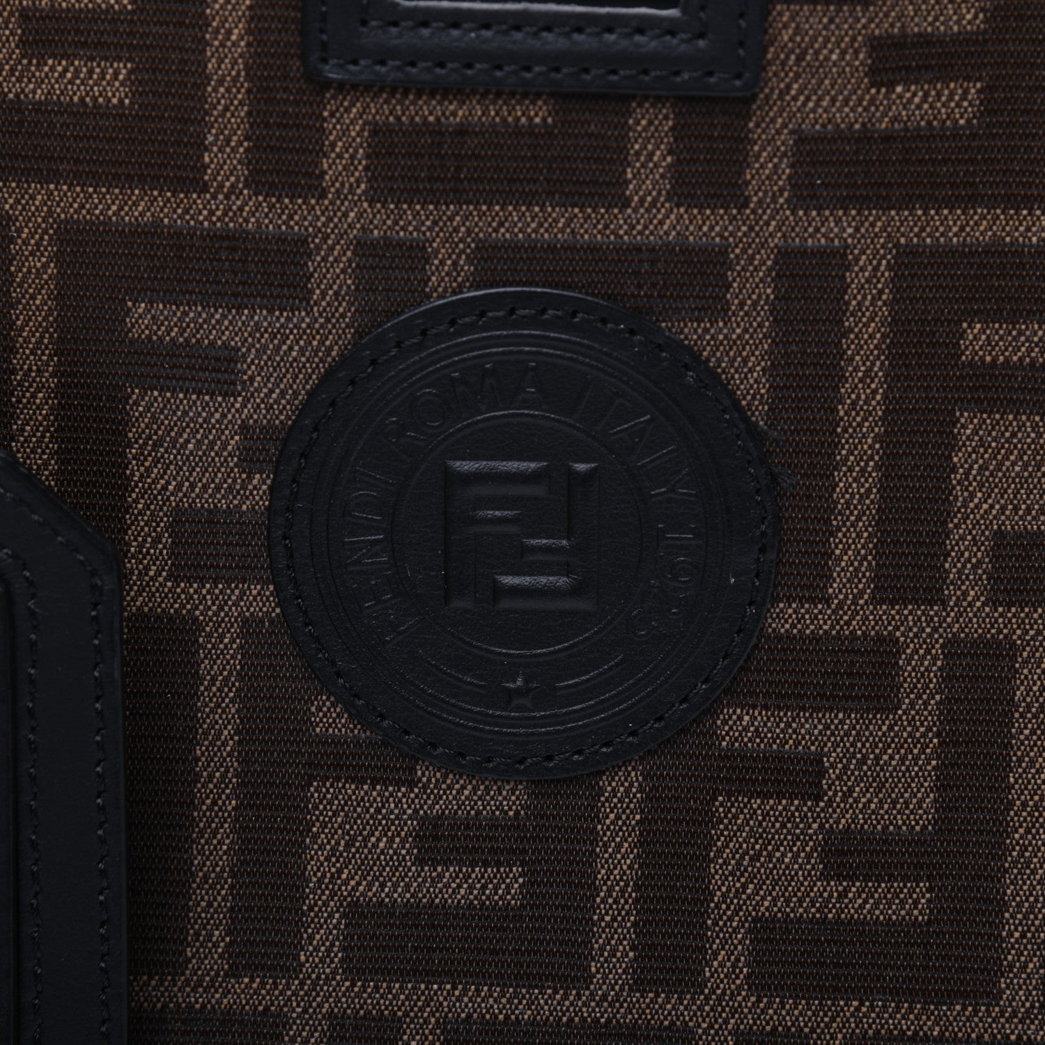 Fendi Glazed Fabric Vitello Century FF 1974 Stamp Patch Mini Peekaboo Defender Cover Mogano Panna Black 12 of 15