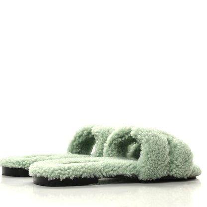 Hermes Woolskin Oran Sandals 39 Vert D’Eau 4 of 8