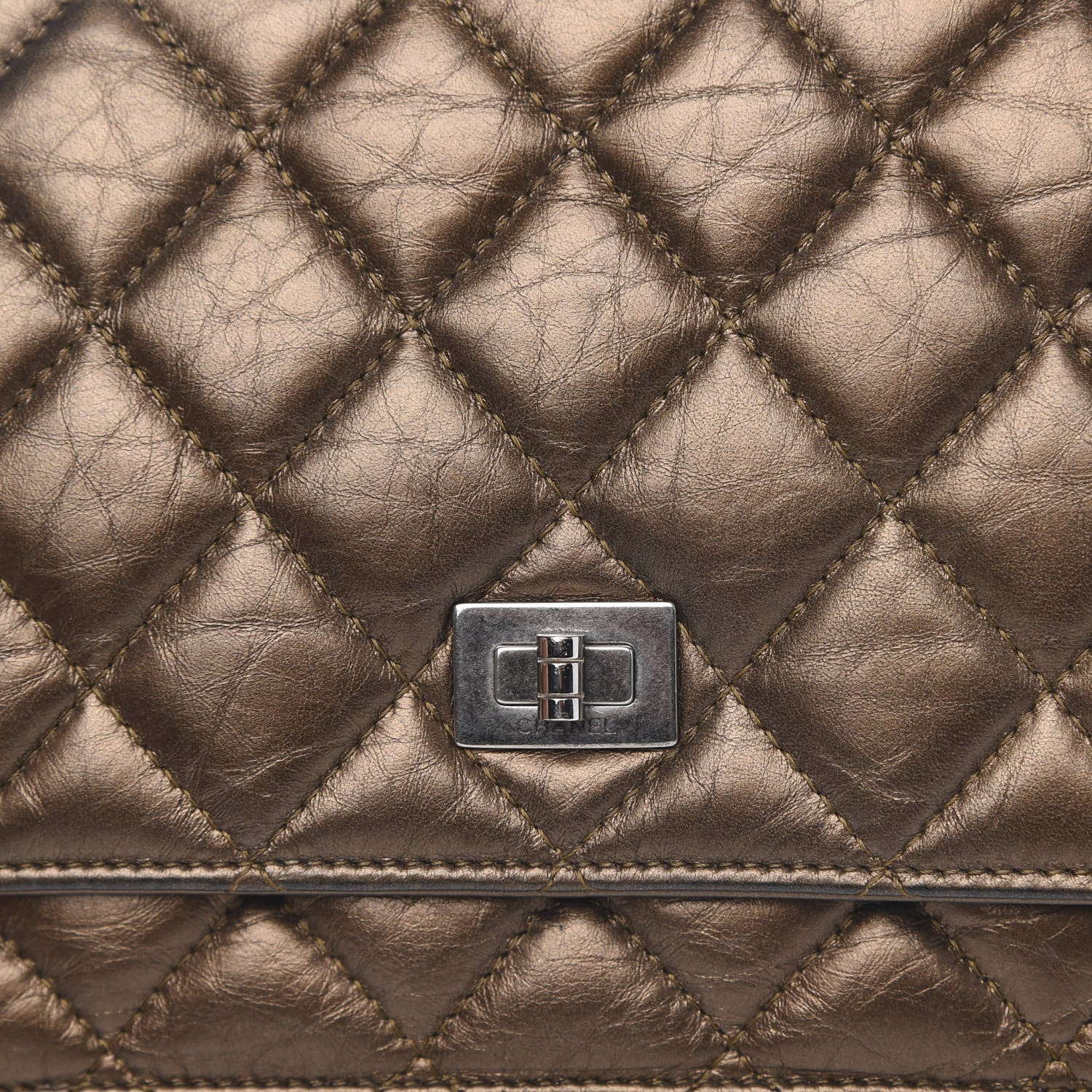 Chanel Metallic Aged Calfskin Quilted Reissue Wallet On Chain WOC Bronze 11 of 14