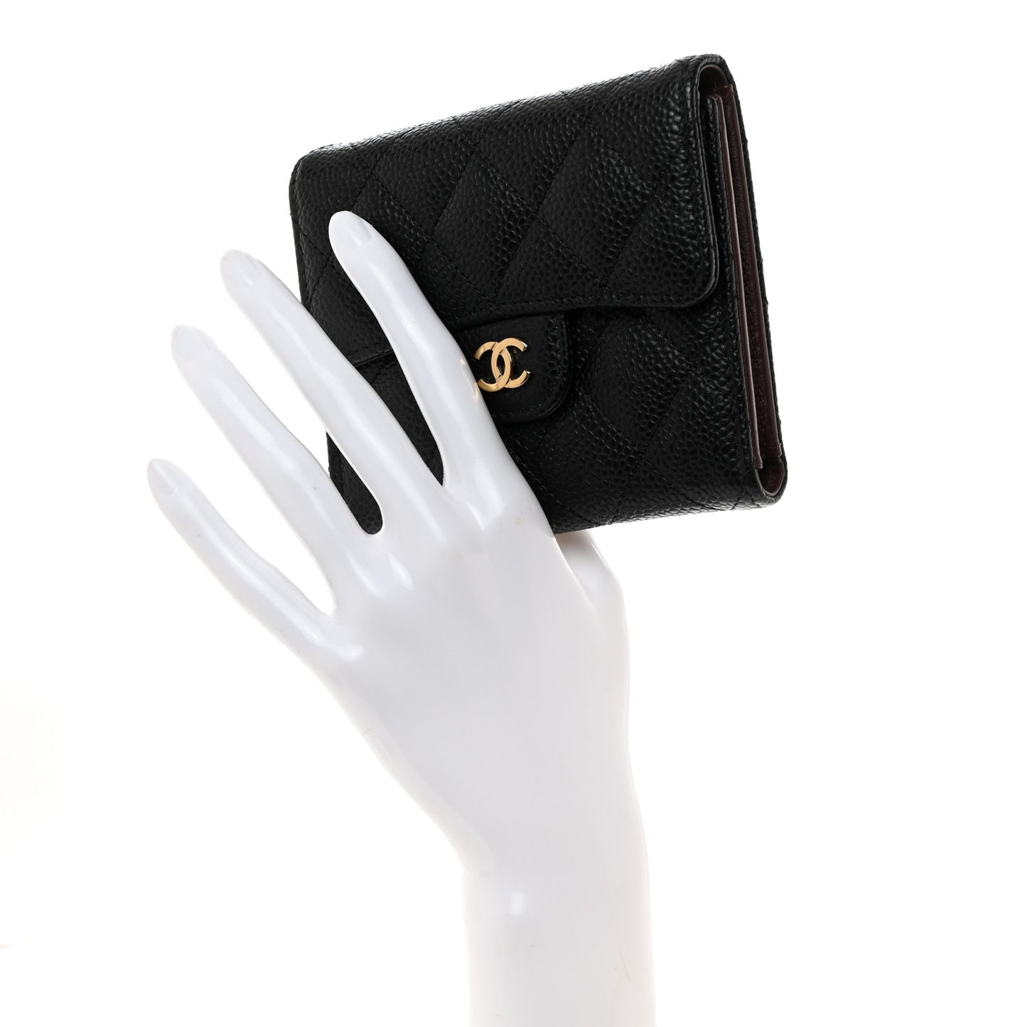 Caviar Quilted Compact Flap Wallet Black