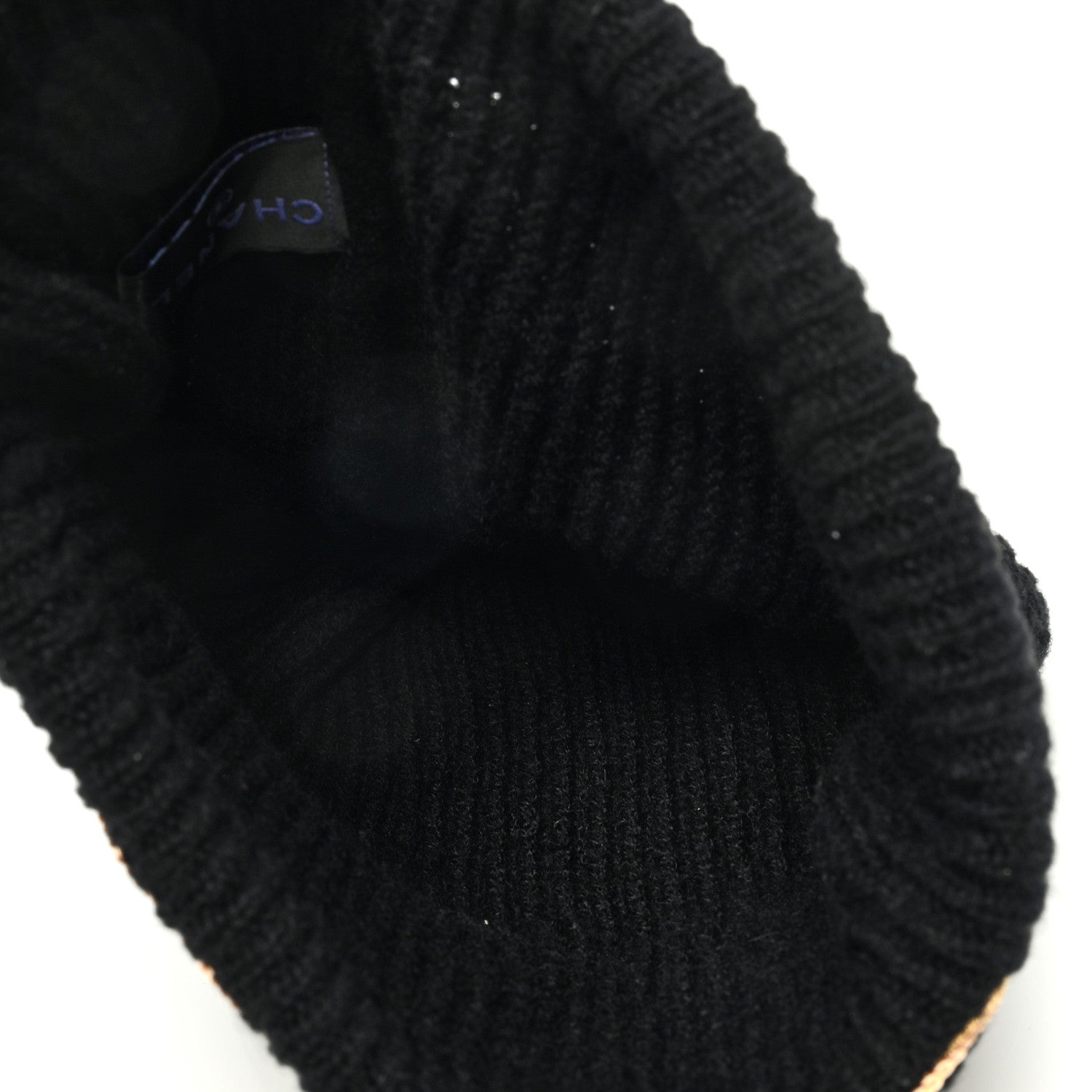 Chanel Cashmere Sequin Logo Beanie Hat Black Gold 4 of 5