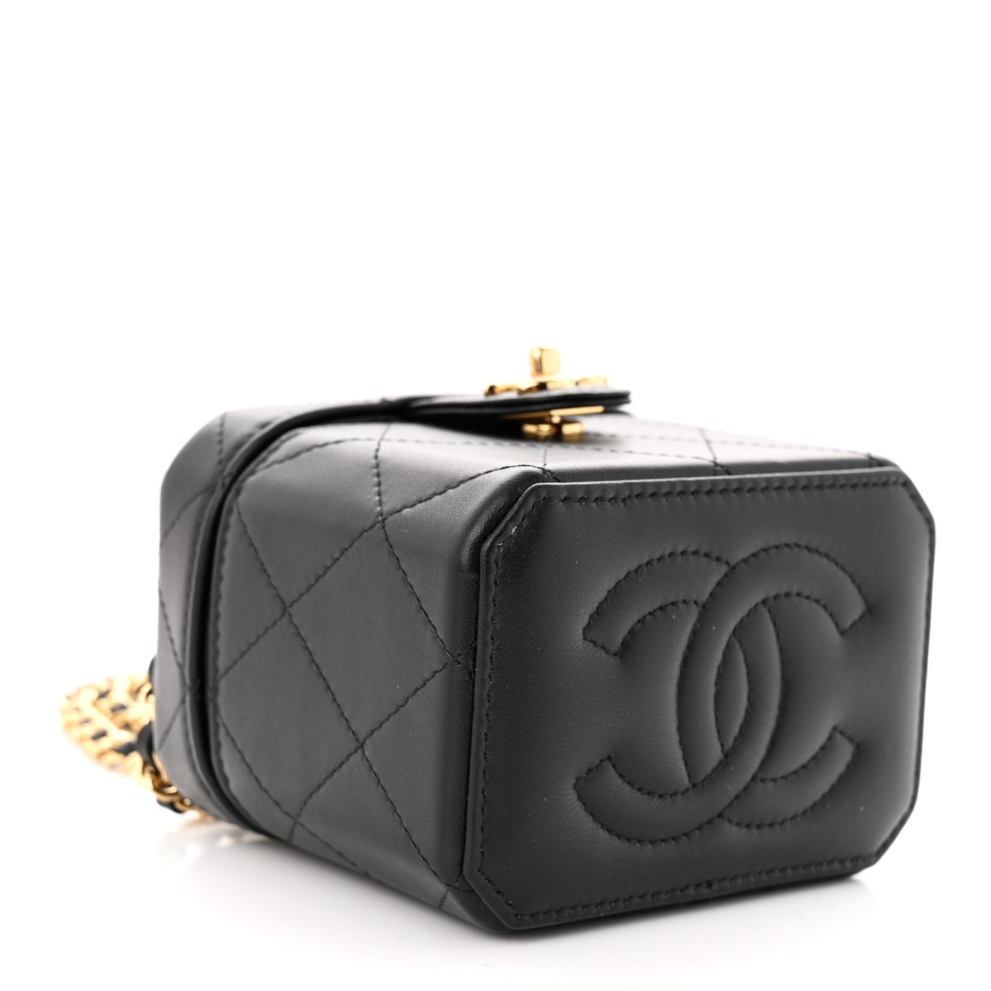 Lambskin Quilted Vanity Clutch With Chain Black