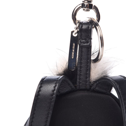 Fendi Nylon Shiny Nappa Nutria Fox Fur Monster Eyes Mini Backpack Charm Black Multicolor 3 of 7