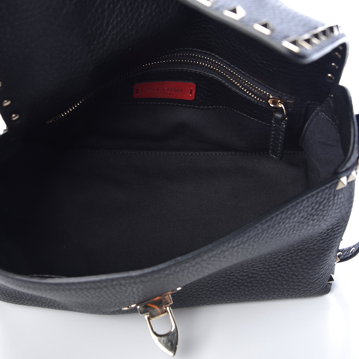 Valentino Garavani Pebbled Calfskin Rockstud Single Handle Flap Bag Black 5 of 9