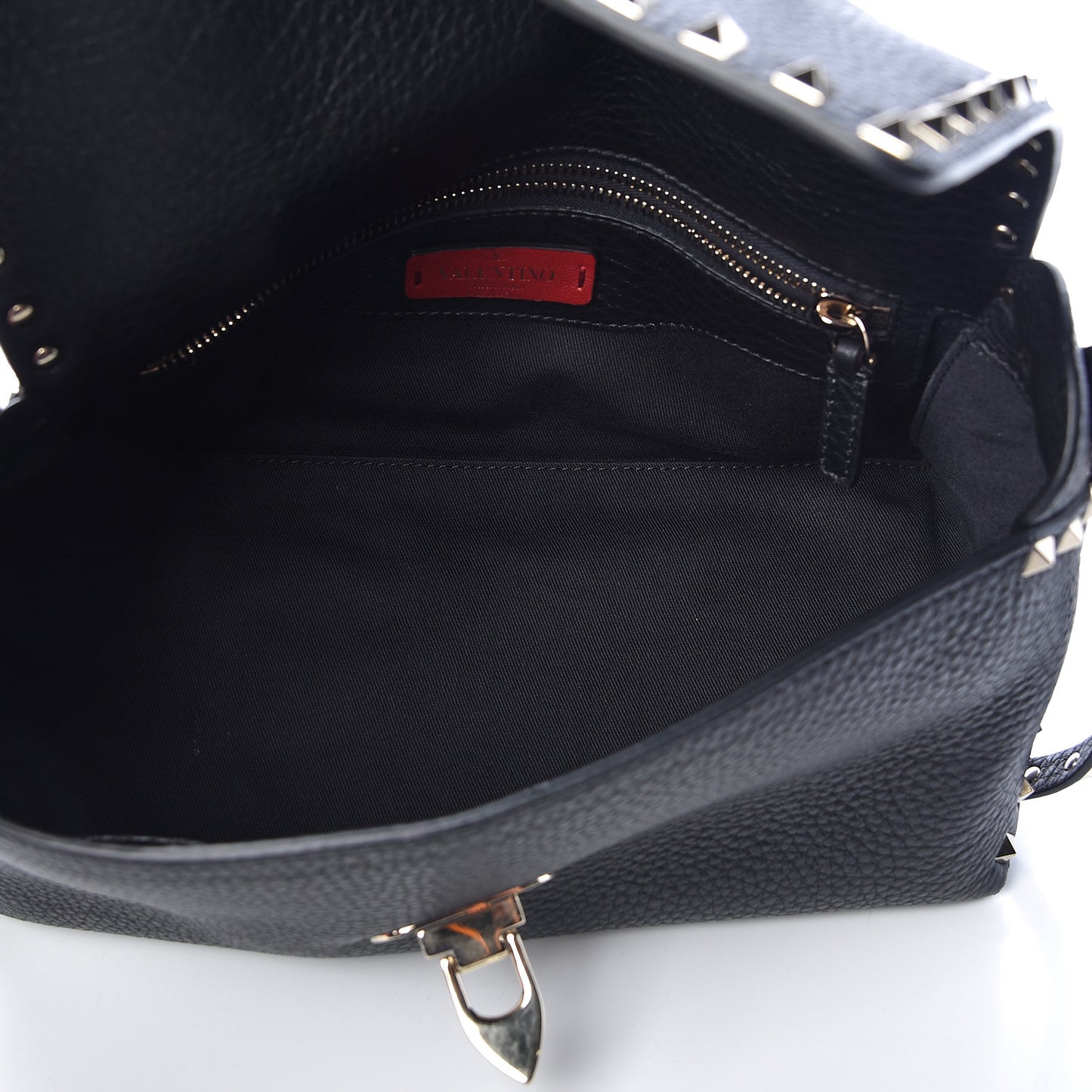 Pebbled Calfskin Rockstud Single Handle Flap Bag Black